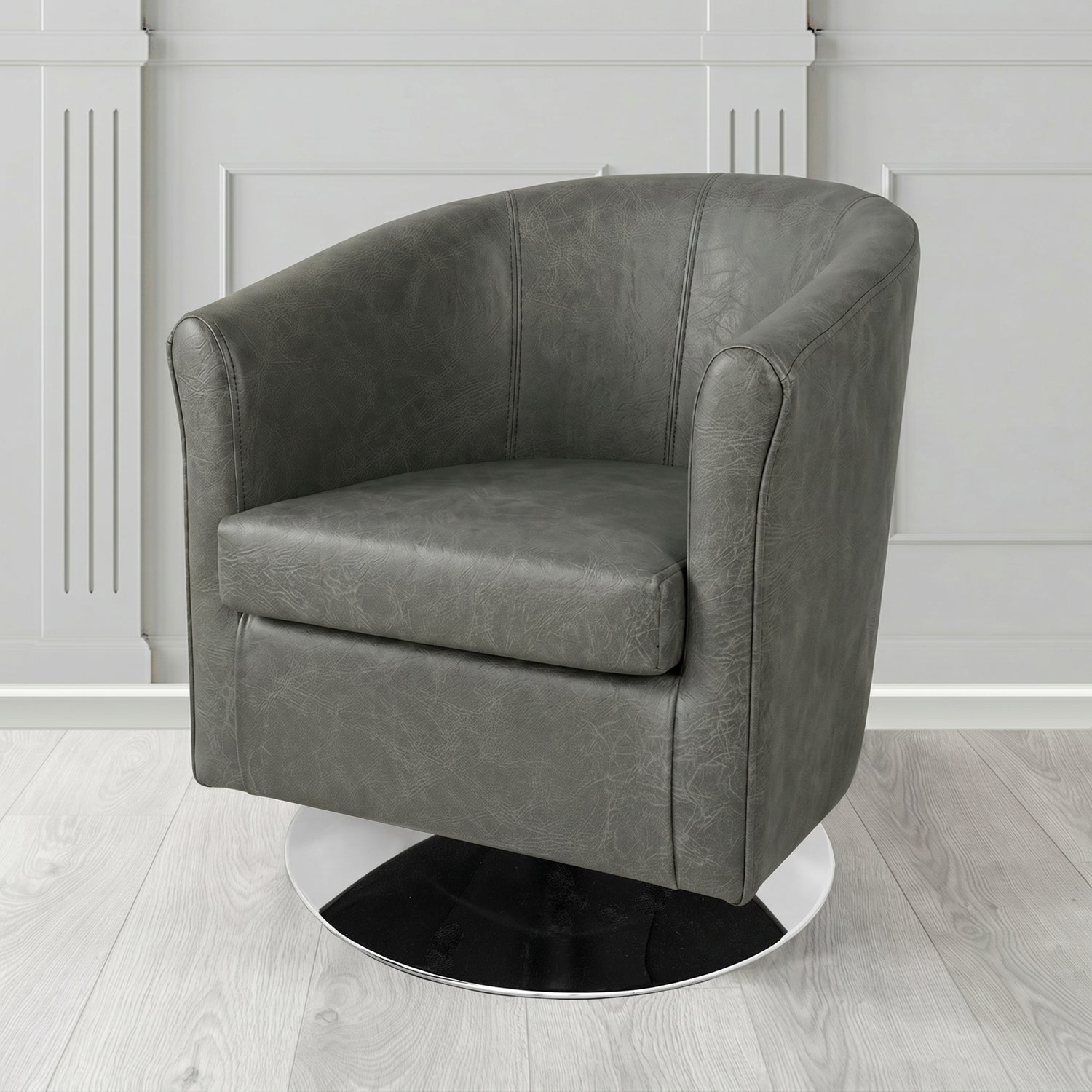Tuscany Swivel Tub Chair in Crest Leather Saloon Semi-Aniline Crib 5 Genuine Leather