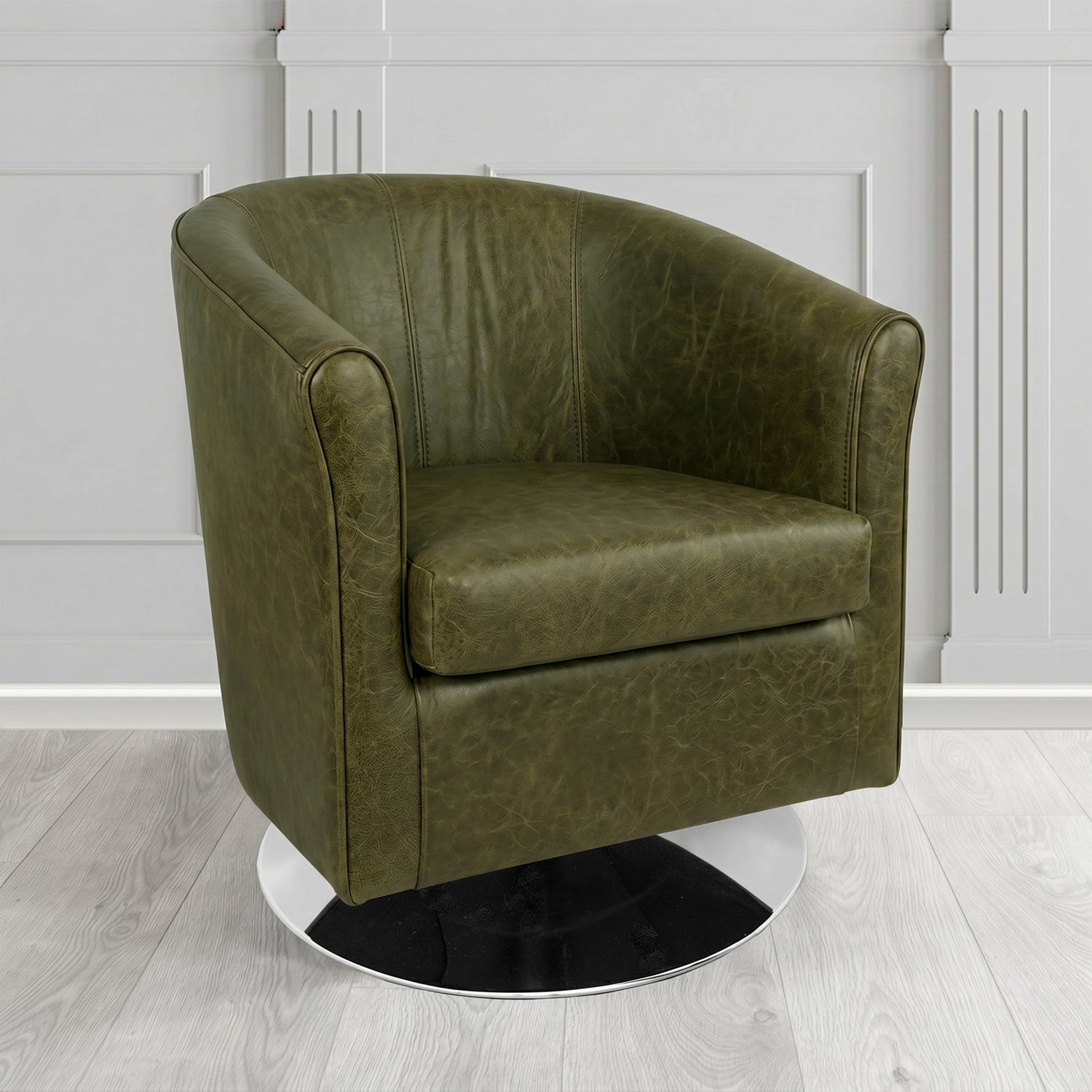 Tuscany Swivel Tub Chair in Crest Leather Saloon Semi-Aniline Crib 5 Genuine Leather