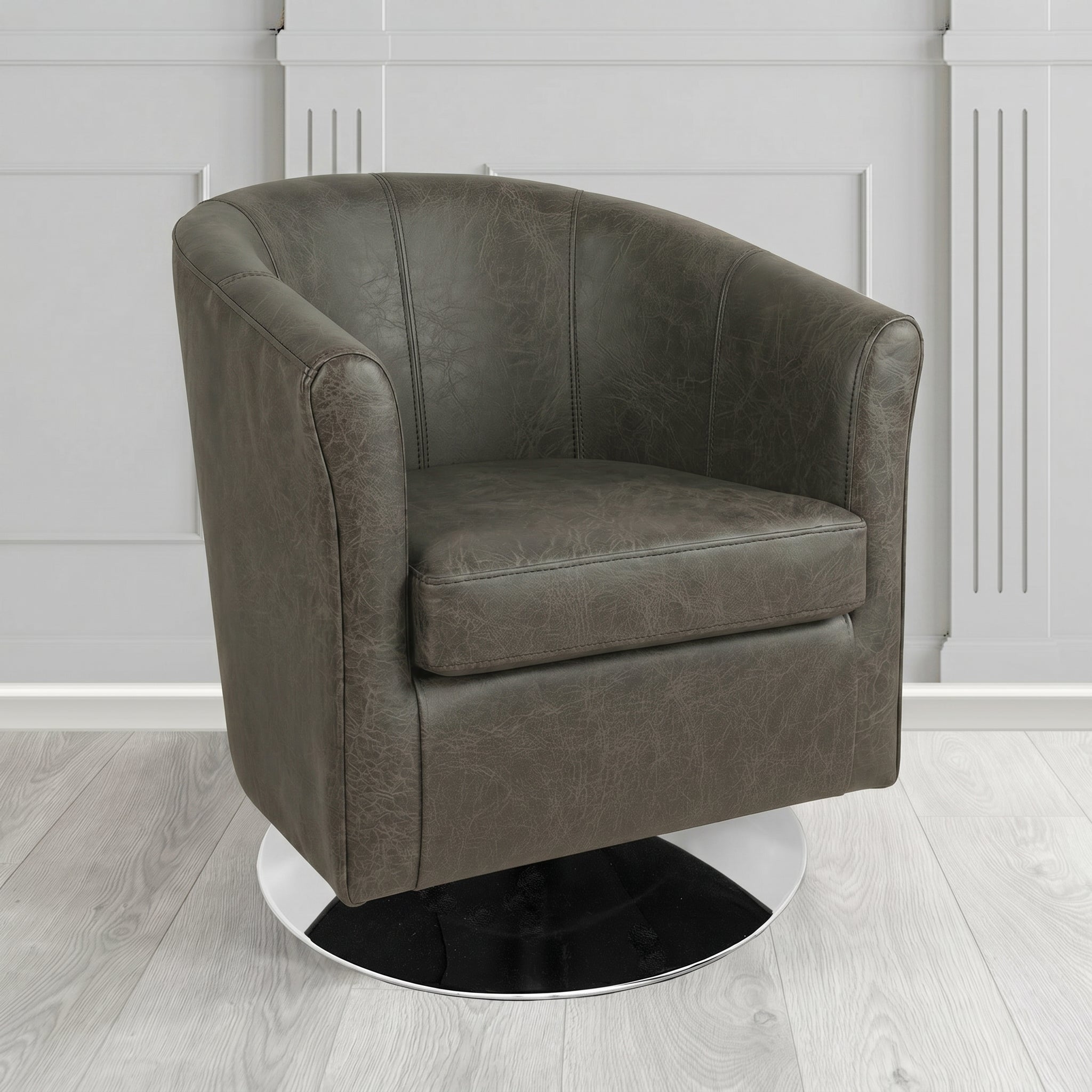 Tuscany Swivel Tub Chair in Crest Leather Saloon Semi-Aniline Crib 5 Genuine Leather