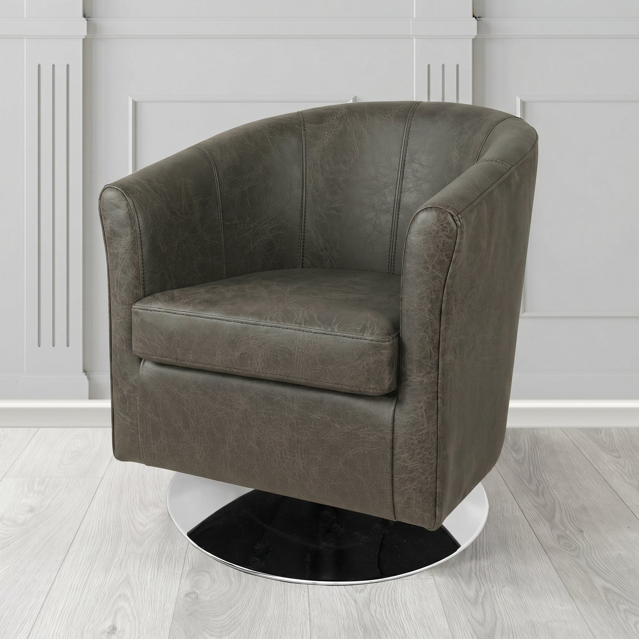 Tuscany Swivel Tub Chair in Crest Leather Saloon Semi-Aniline Crib 5 Genuine Leather