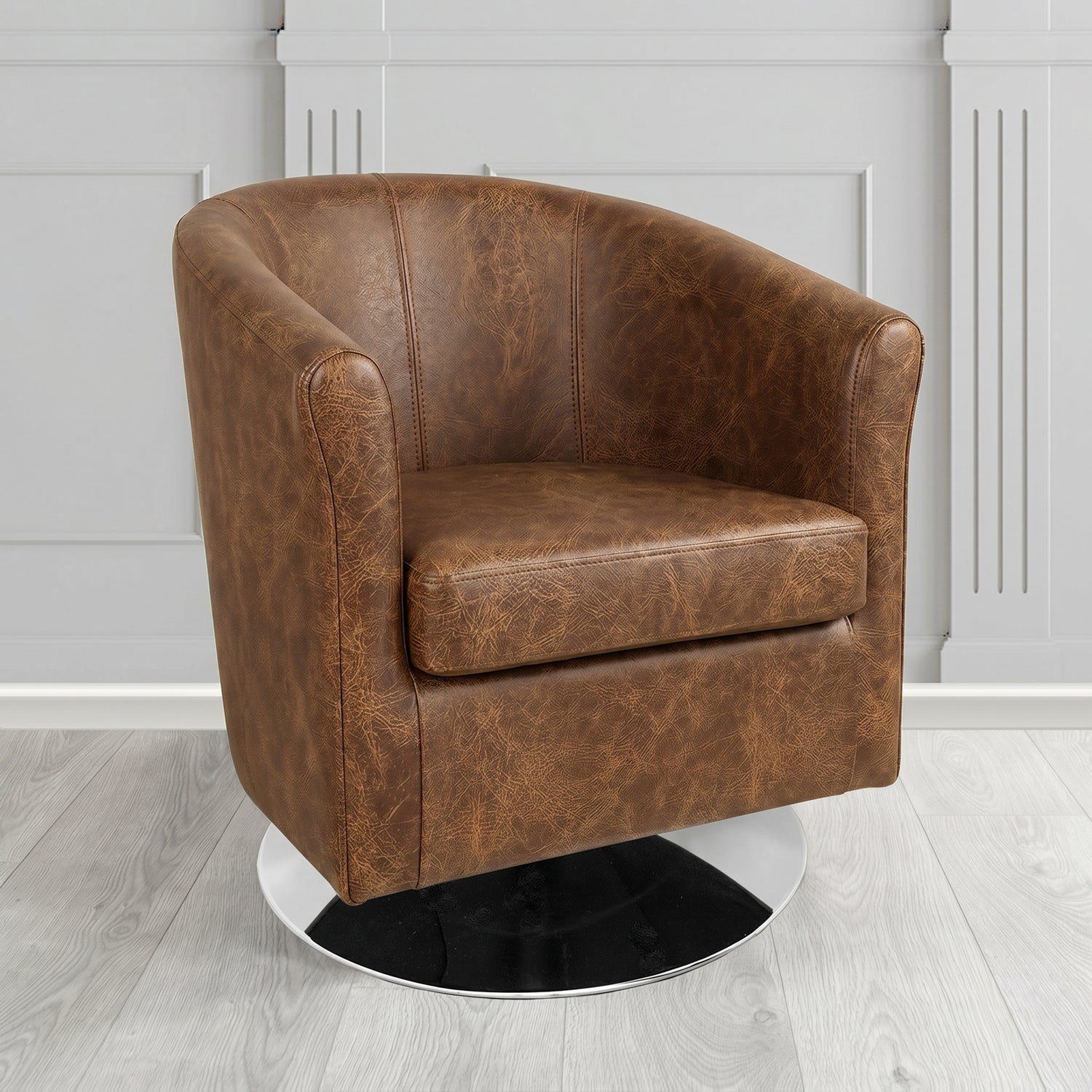 Tuscany Swivel Tub Chair in Crest Leather Saloon Semi-Aniline Crib 5 Genuine Leather