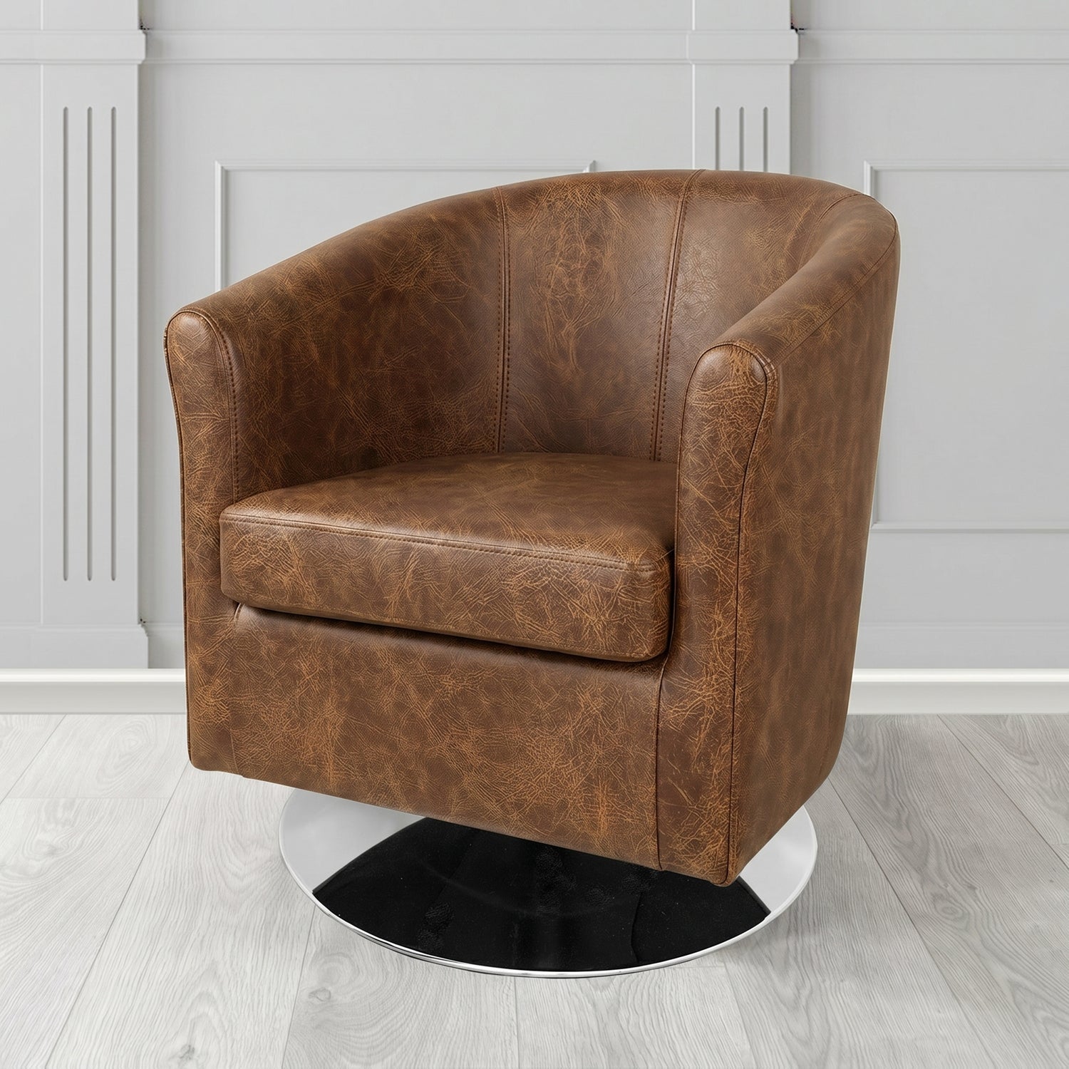 Tuscany Swivel Tub Chair in Crest Leather Saloon Semi-Aniline Crib 5 Genuine Leather