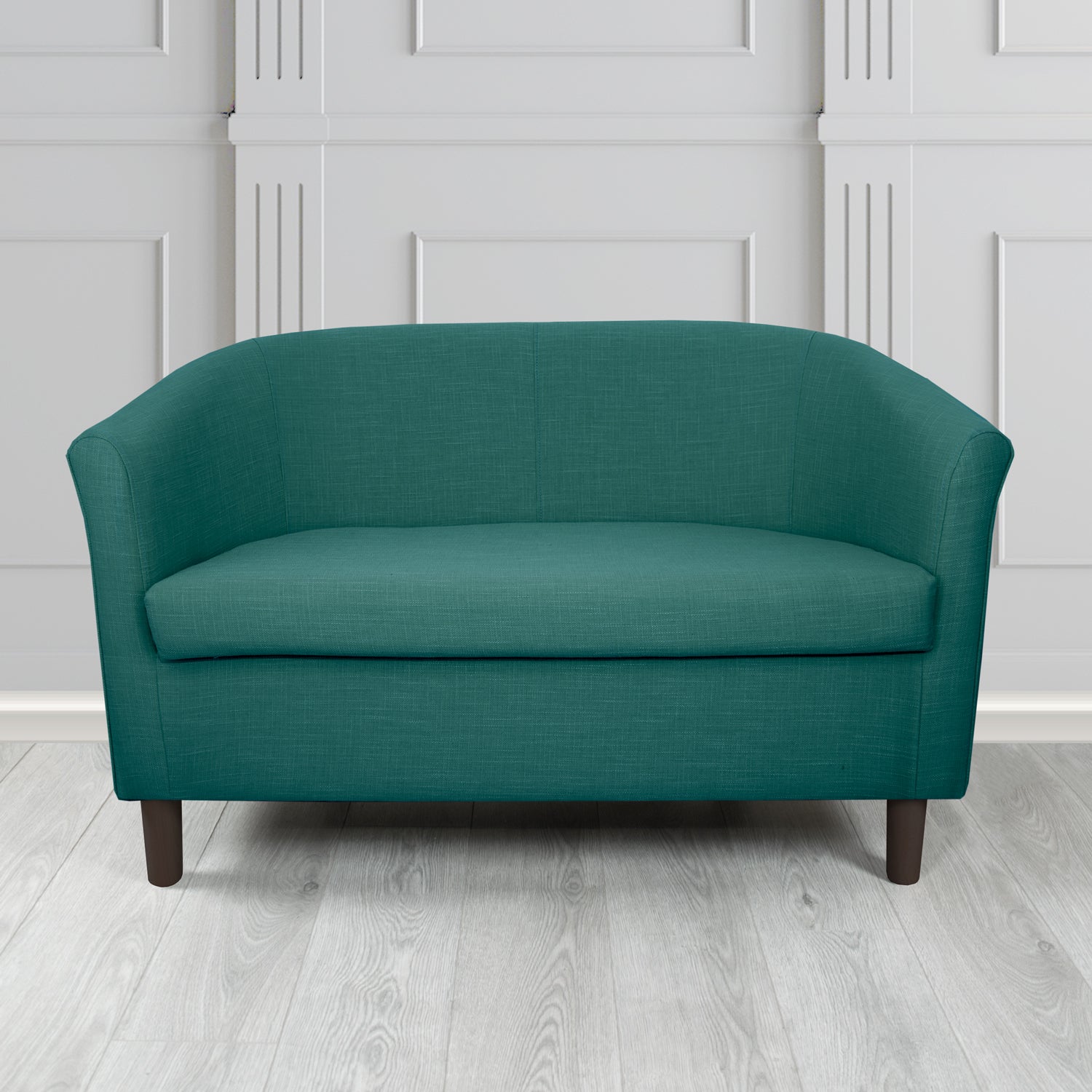 Tuscany 2 Seater Tub Sofa in Emporio Teal EMP510 Linen Crib 5 Fabric - The Tub Chair Shop
