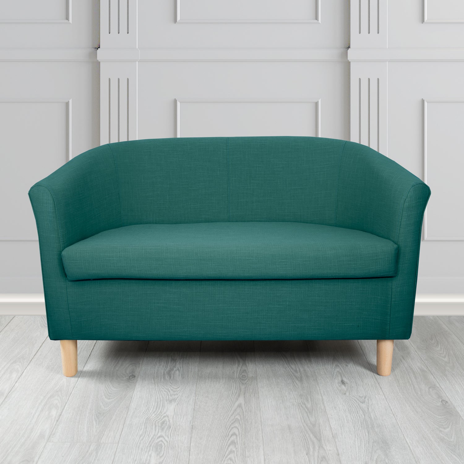 Tuscany 2 Seater Tub Sofa in Emporio Teal EMP510 Linen Crib 5 Fabric - The Tub Chair Shop