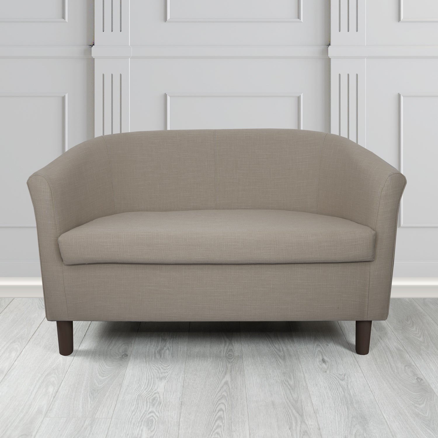 Tuscany 2 Seater Tub Sofa in Emporio Smokey Grey Linen Crib 5 Fabric - The Tub Chair Shop