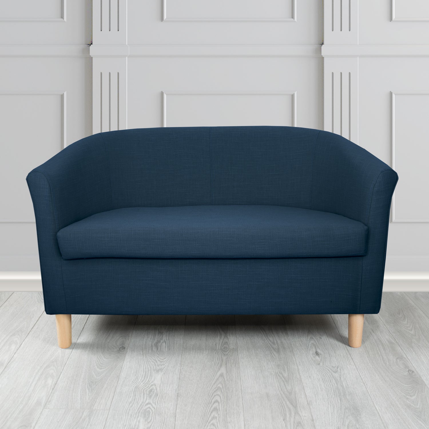 Tuscany 2 Seater Tub Sofa in Emporio Navy Linen Crib 5 Fabric - The Tub Chair Shop