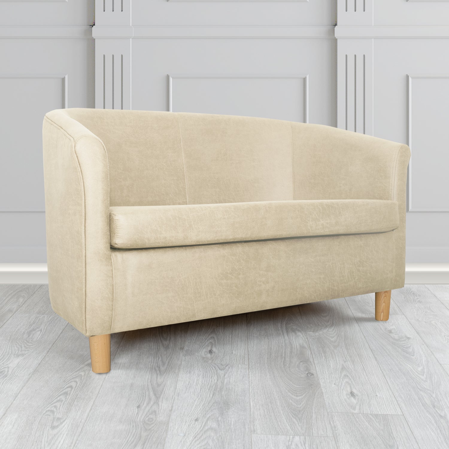Tuscany 2 Seater Tub Sofa in Nevada Beige Faux Leather - The Tub Chair Shop