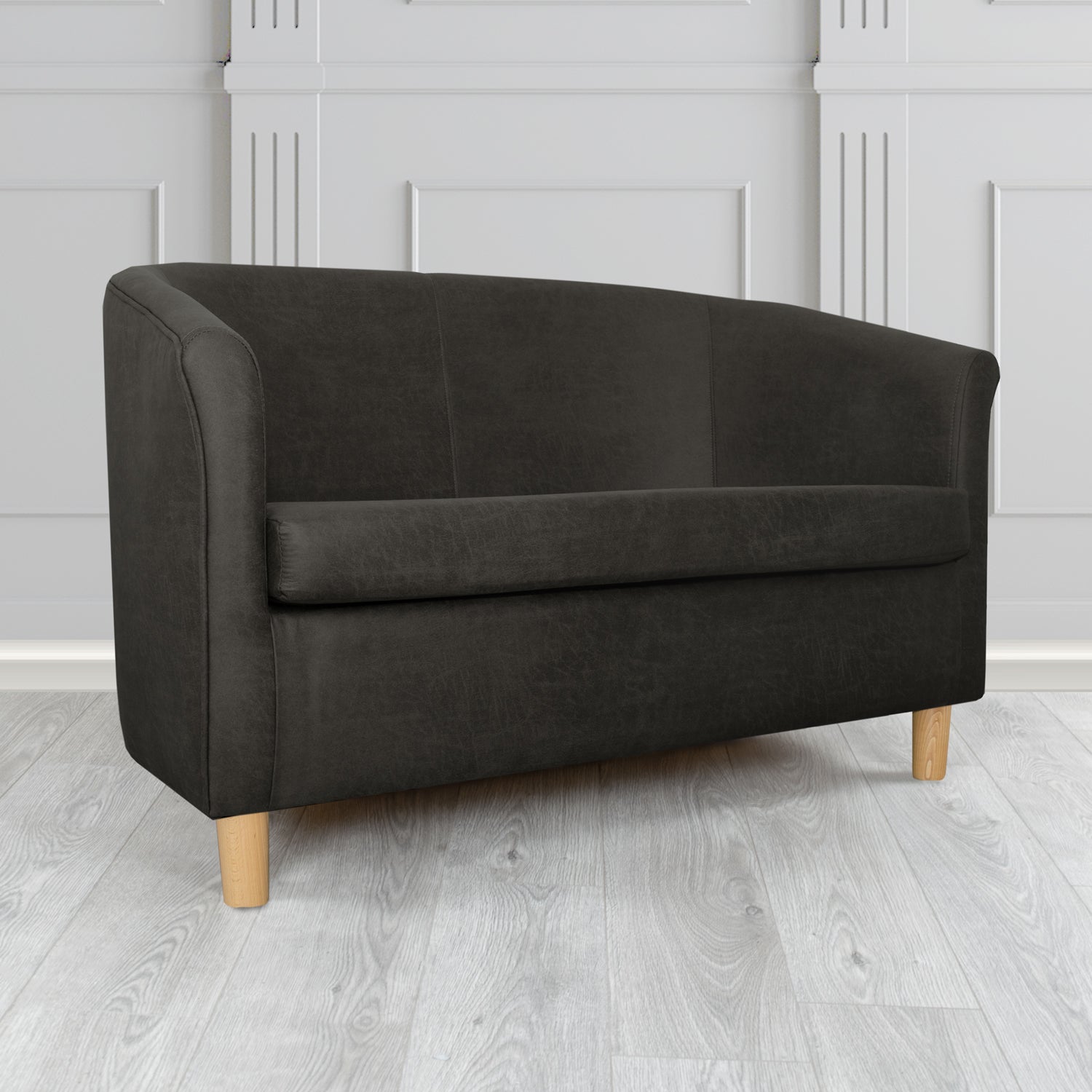 Tuscany 2 Seater Tub Sofa in Nevada Black Faux Leather - The Tub Chair Shop