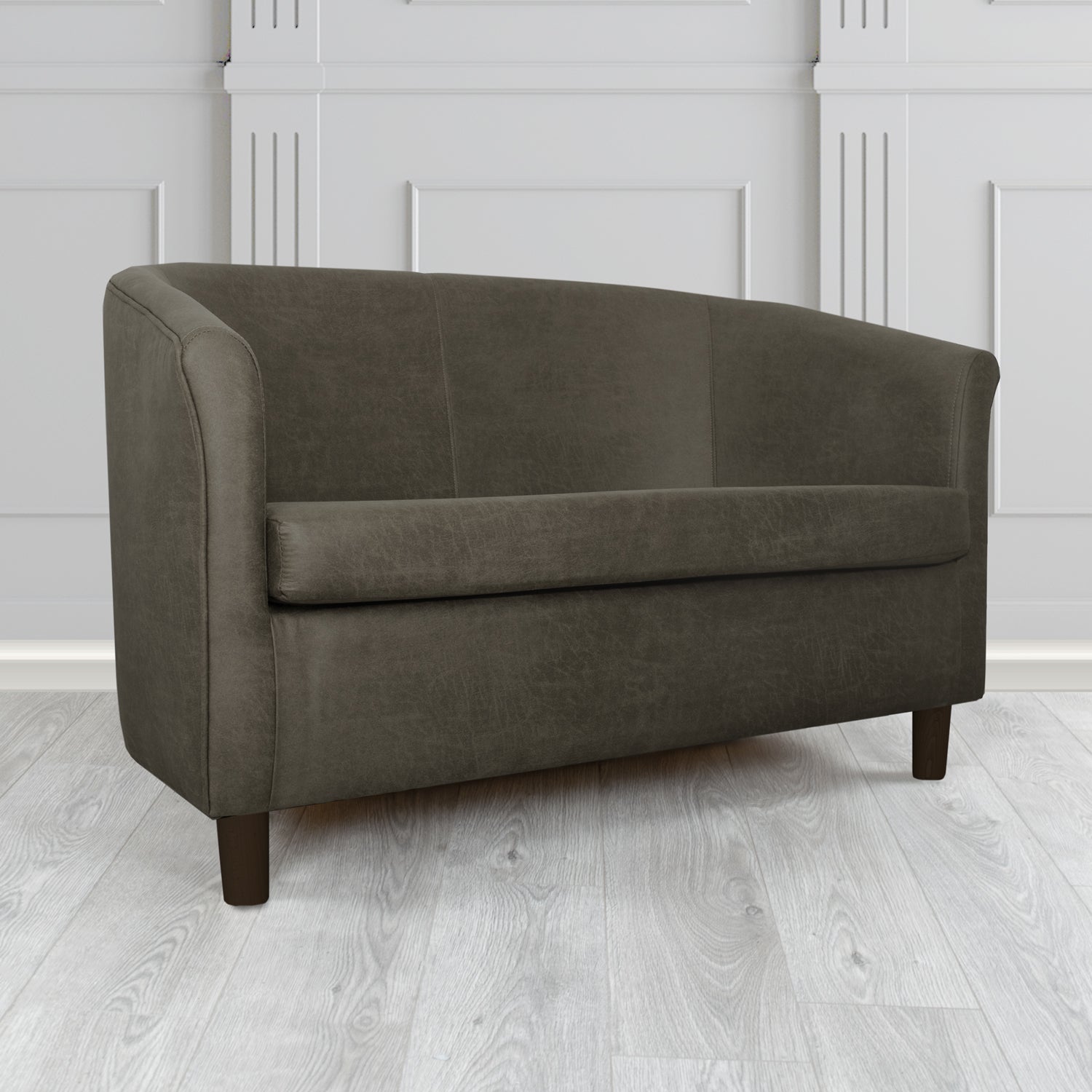 Tuscany 2 Seater Tub Sofa in Nevada Charcoal Faux Leather - The Tub Chair Shop