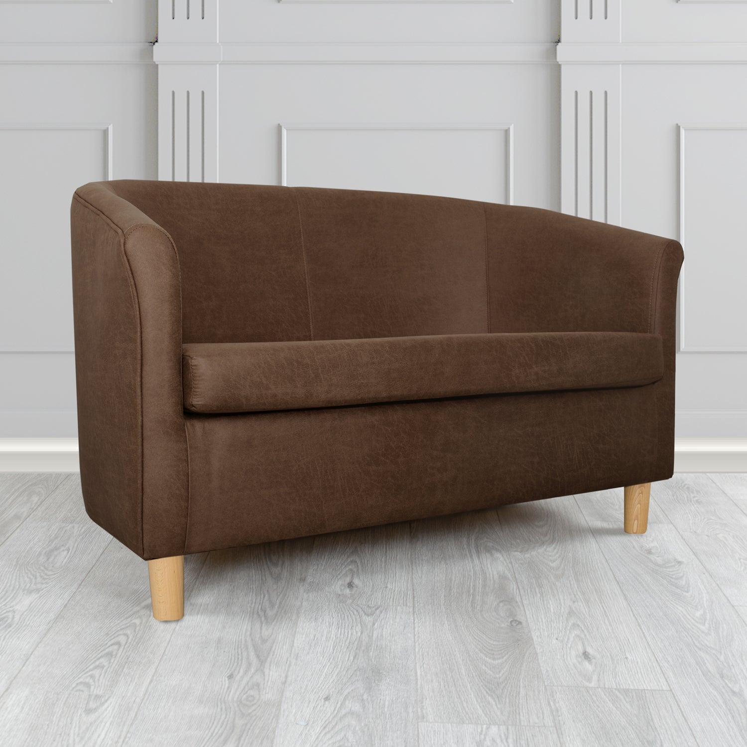 Tuscany 2 Seater Tub Sofa in Nevada Chocolate Faux Leather - The Tub Chair Shop