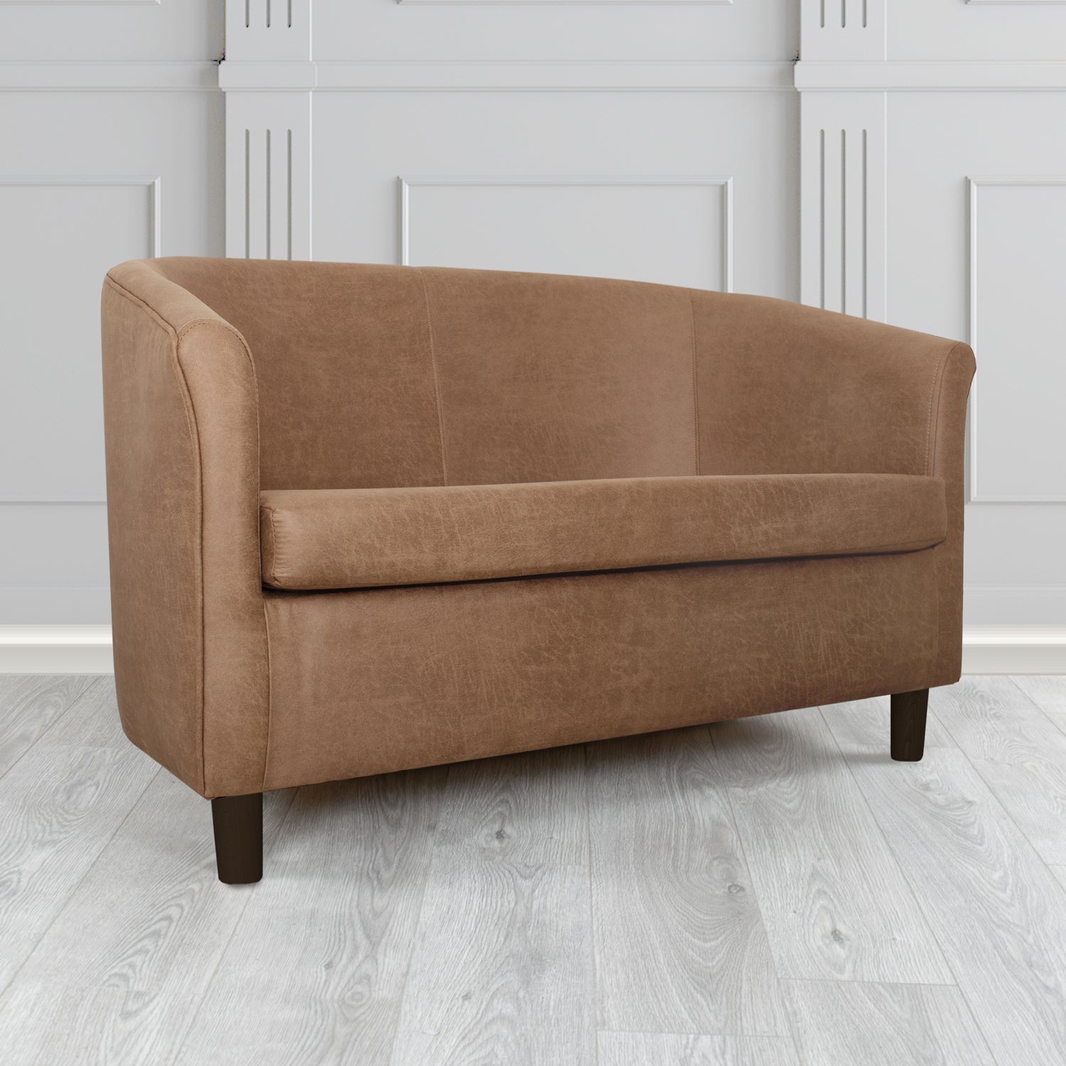 Tuscany 2 Seater Tub Sofa in Nevada Tan Faux Leather - The Tub Chair Shop