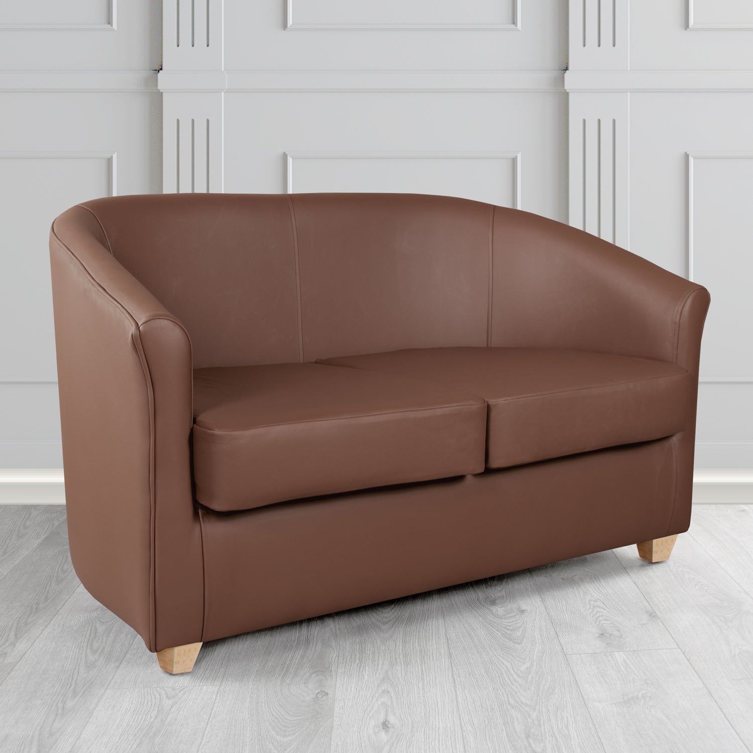 Cannes 2 Seater Tub Sofa in Chestnut Brown DCB Faux Leather