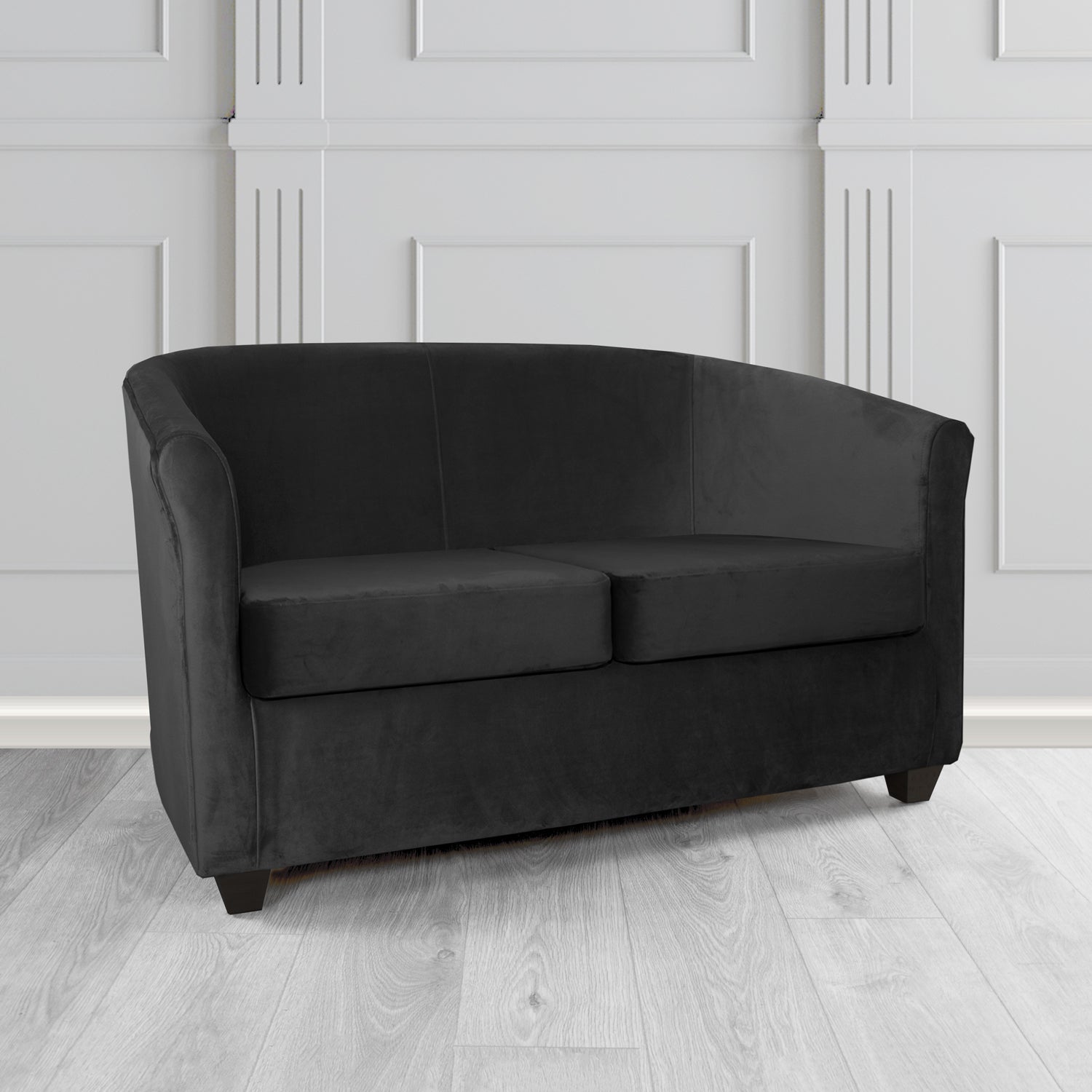 Cannes Monaco Black Plush Velvet Fabric 2 Seater Tub Sofa (6598324551722)