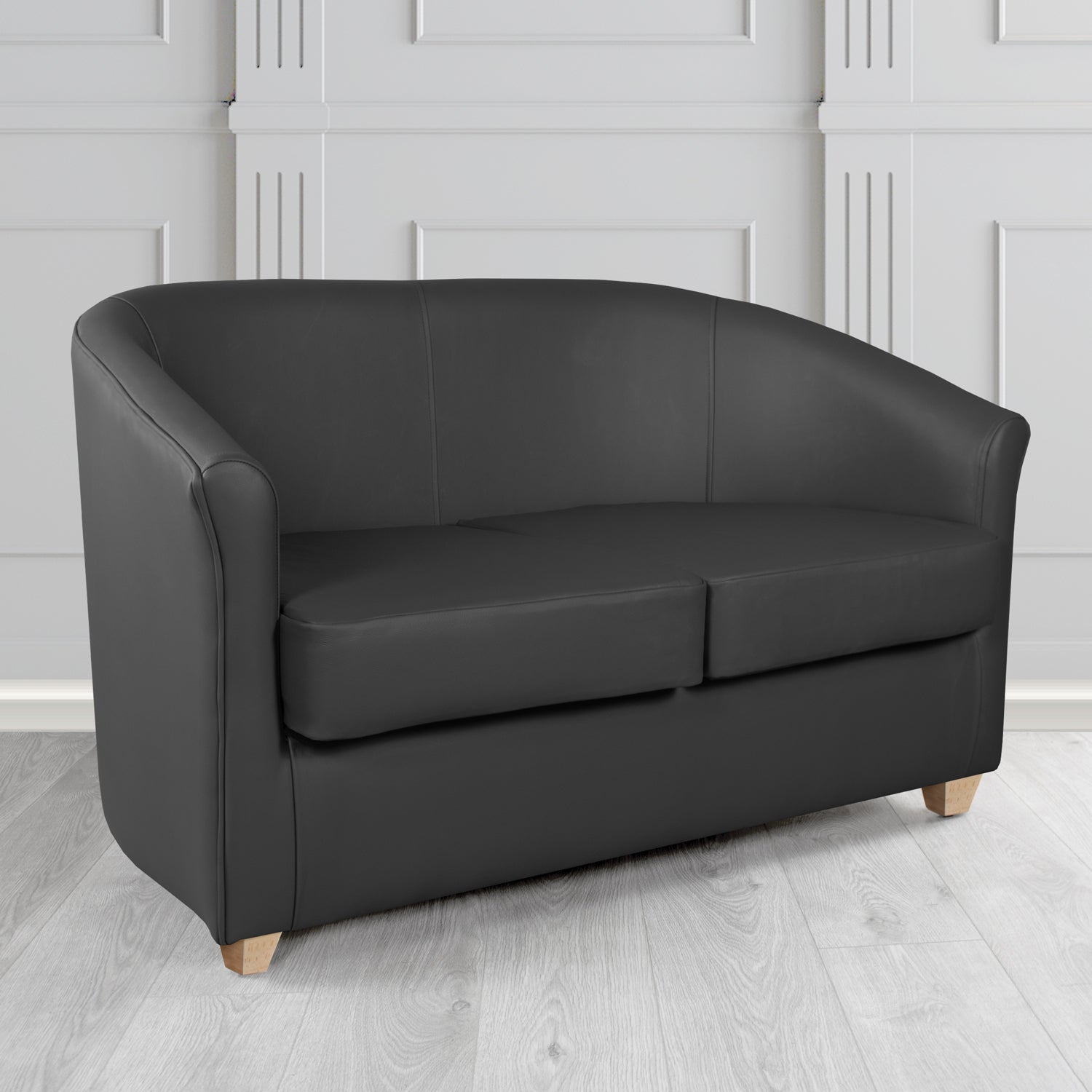 Cannes Shelly Black Crib 5 Genuine Leather 2 Seater Tub Sofa