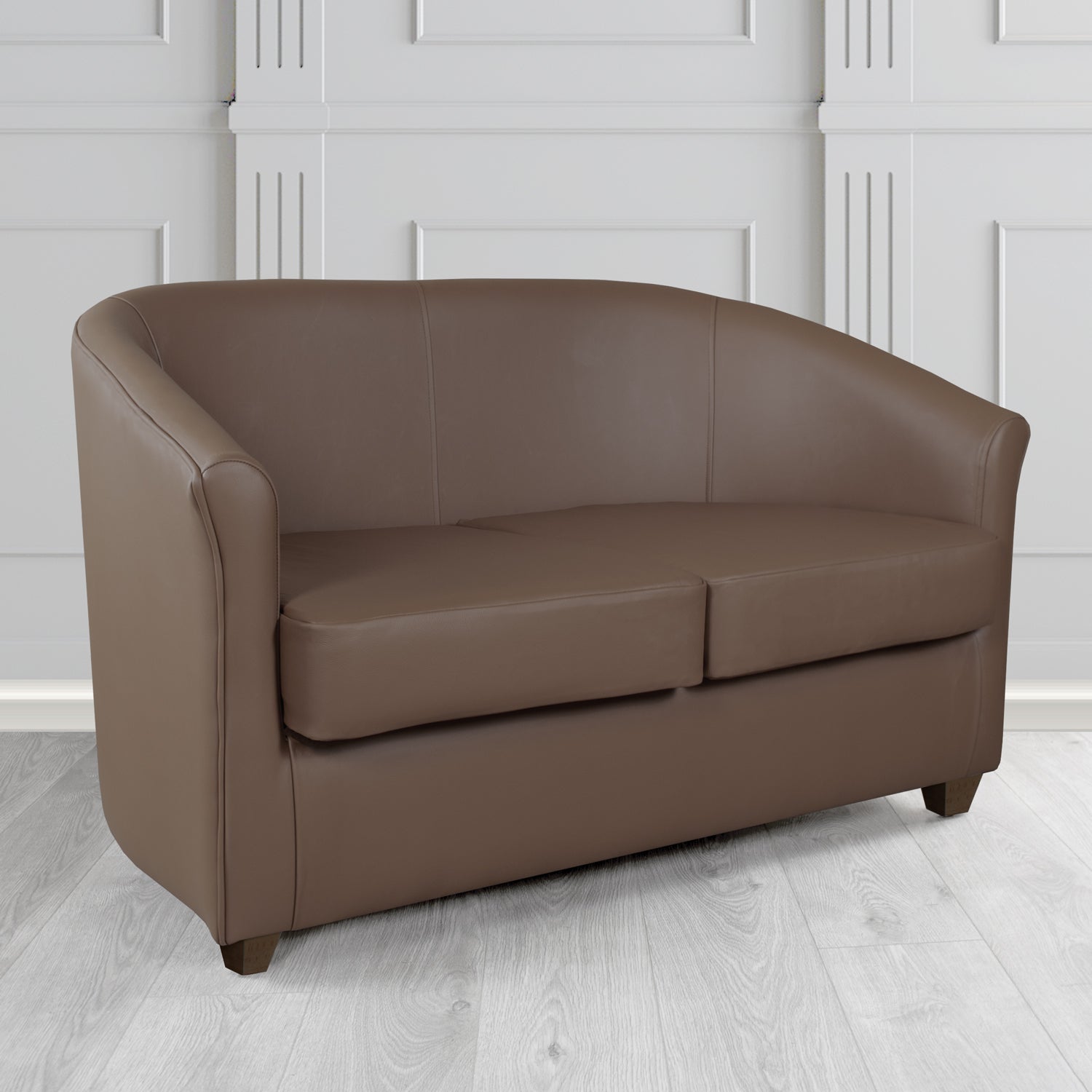 Cannes Shelly Dark Chocolate Crib 5 Genuine Leather 2 Seater Tub Sofa