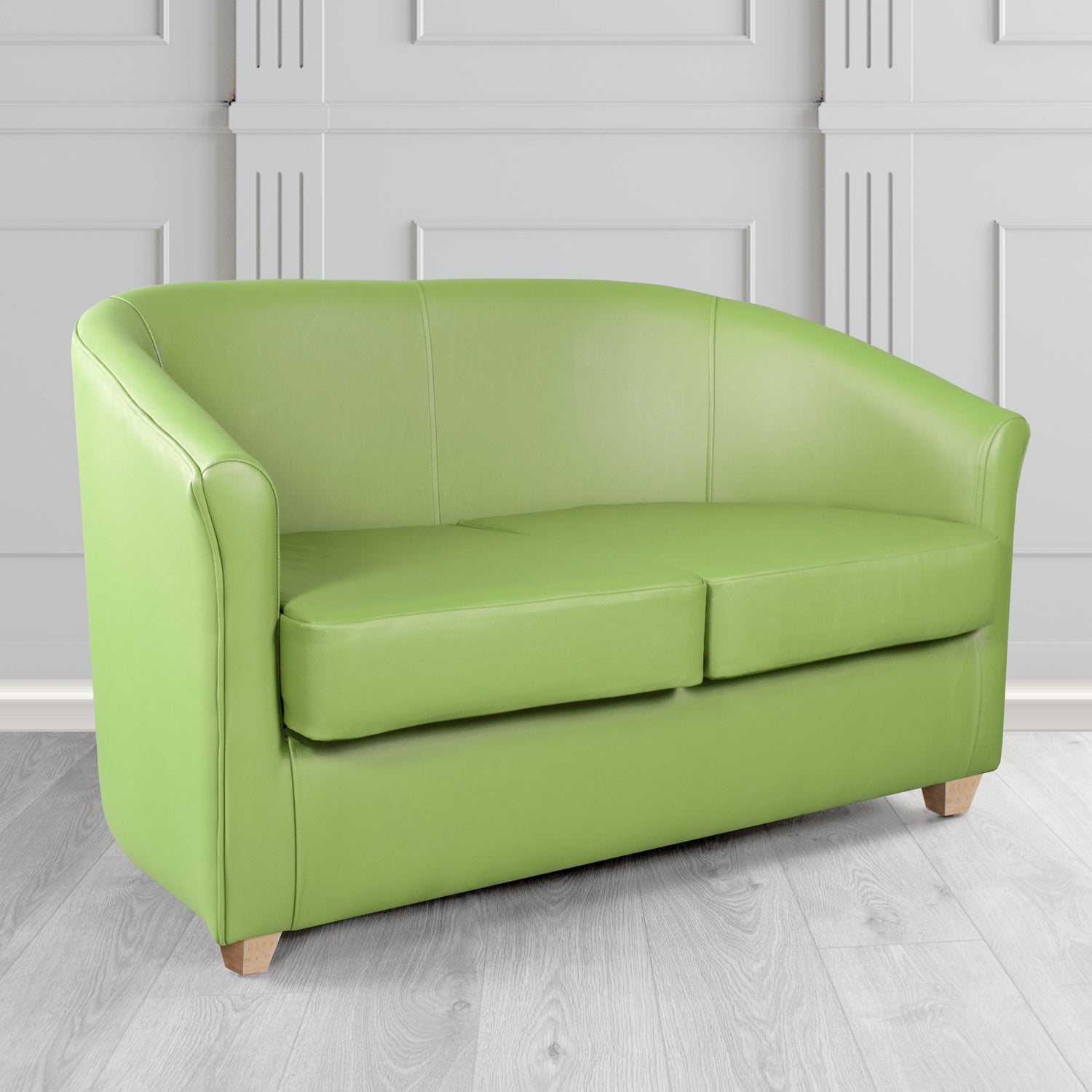 Cannes Shelly Pea Green Crib 5 Genuine Leather 2 Seater Tub Sofa - The Tub Chair Shop