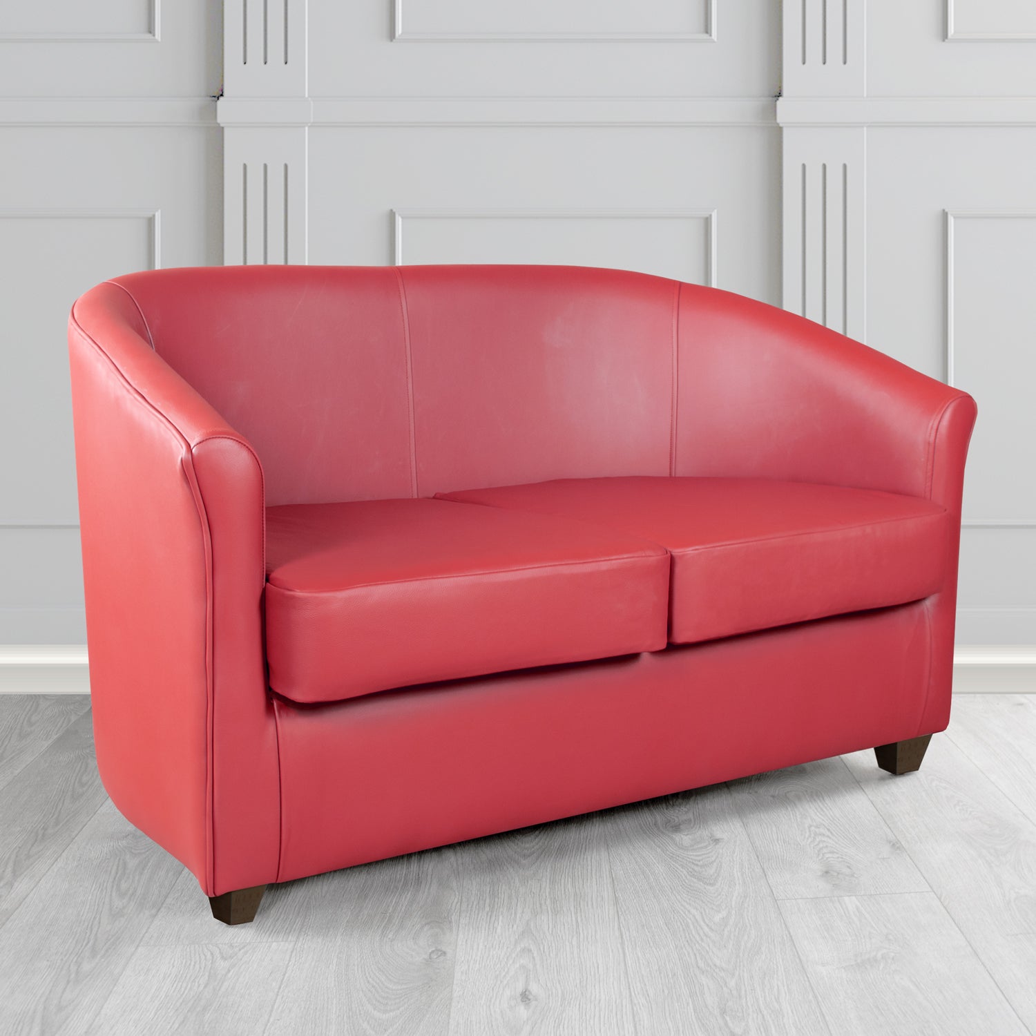 Cannes Shelly Velvet Red Crib 5 Genuine Leather 2 Seater Tub Sofa - The Tub Chair Shop