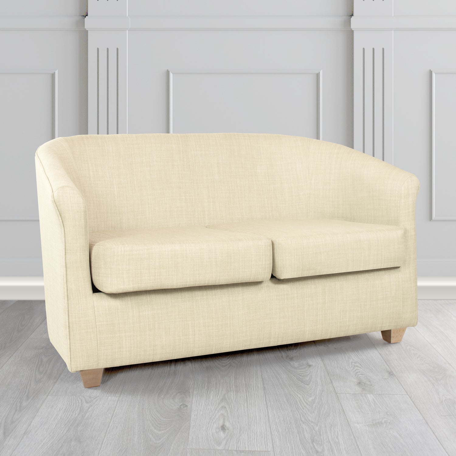 Cannes Charles Cream Linen Fabric 2 Seater Tub Sofa - The Tub Chair Shop