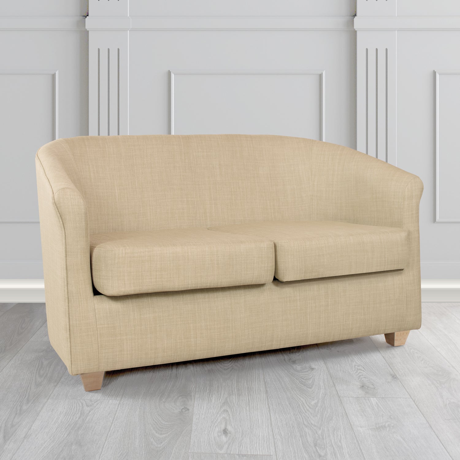Cannes Charles Sand Linen Fabric 2 Seater Tub Sofa - The Tub Chair Shop