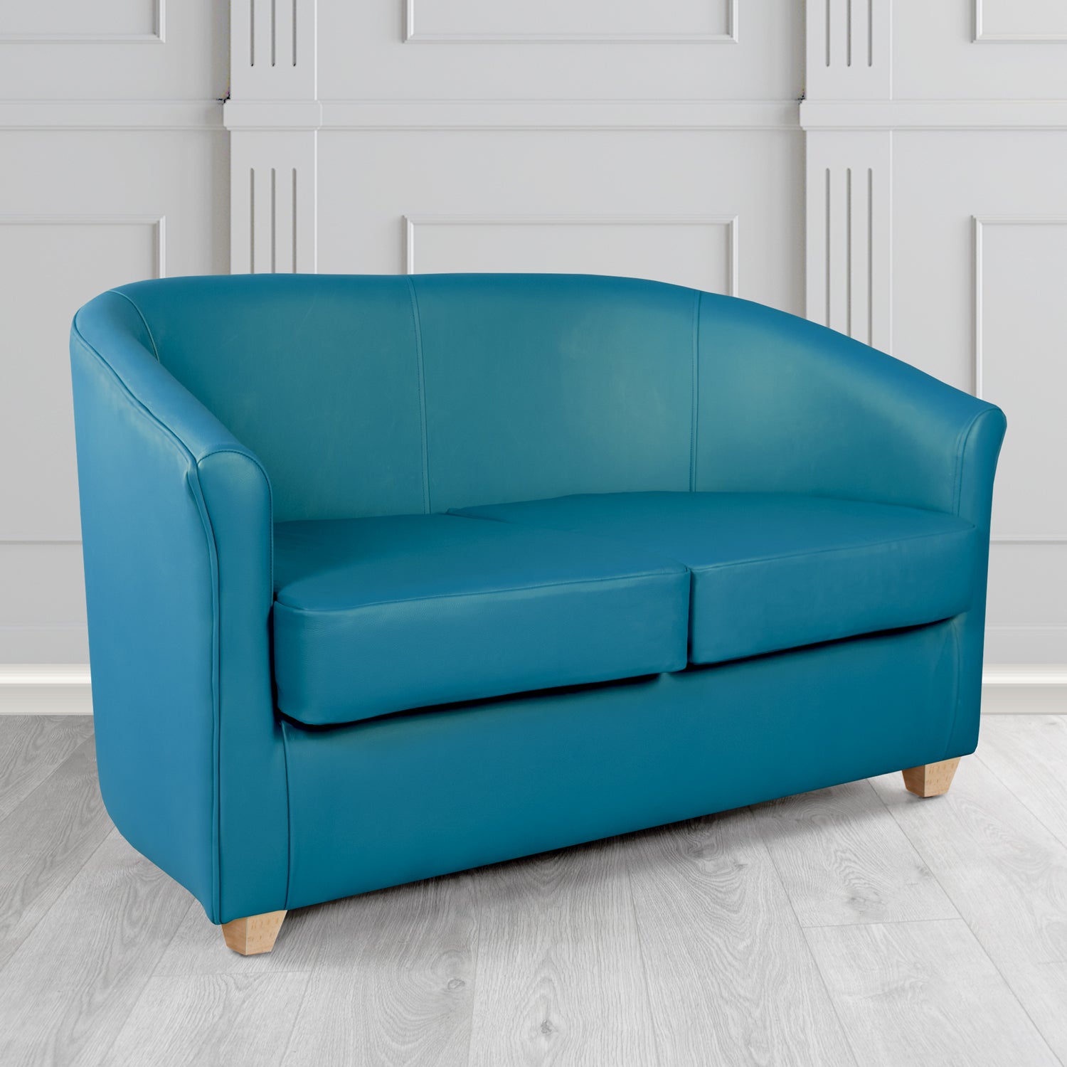Cannes 2 Seater Tub Sofa in Just Colour Aquamarine Crib 5 Faux Leather - The Tub Chair Shop