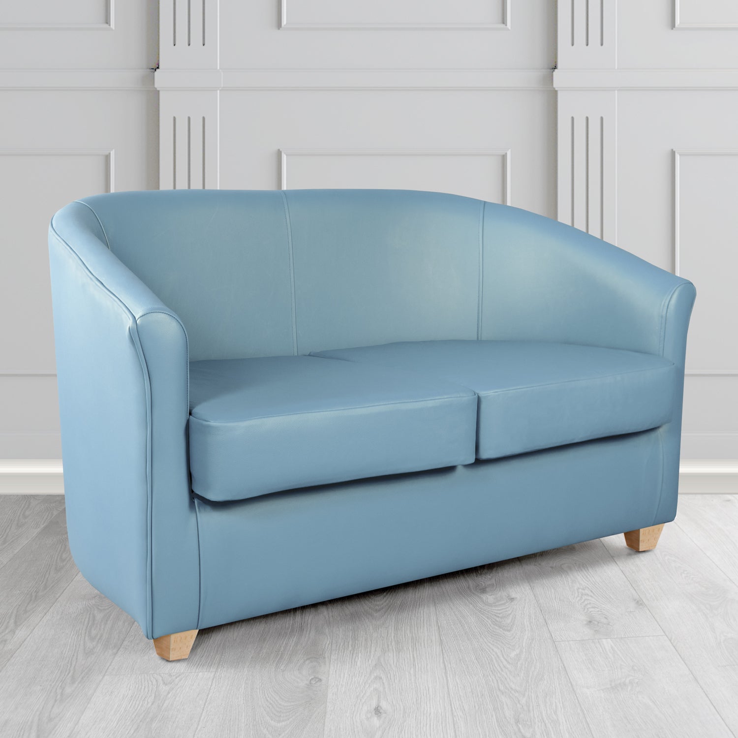 Cannes 2 Seater Tub Sofa in Just Colour Cool Blue Crib 5 Faux Leather - The Tub Chair Shop