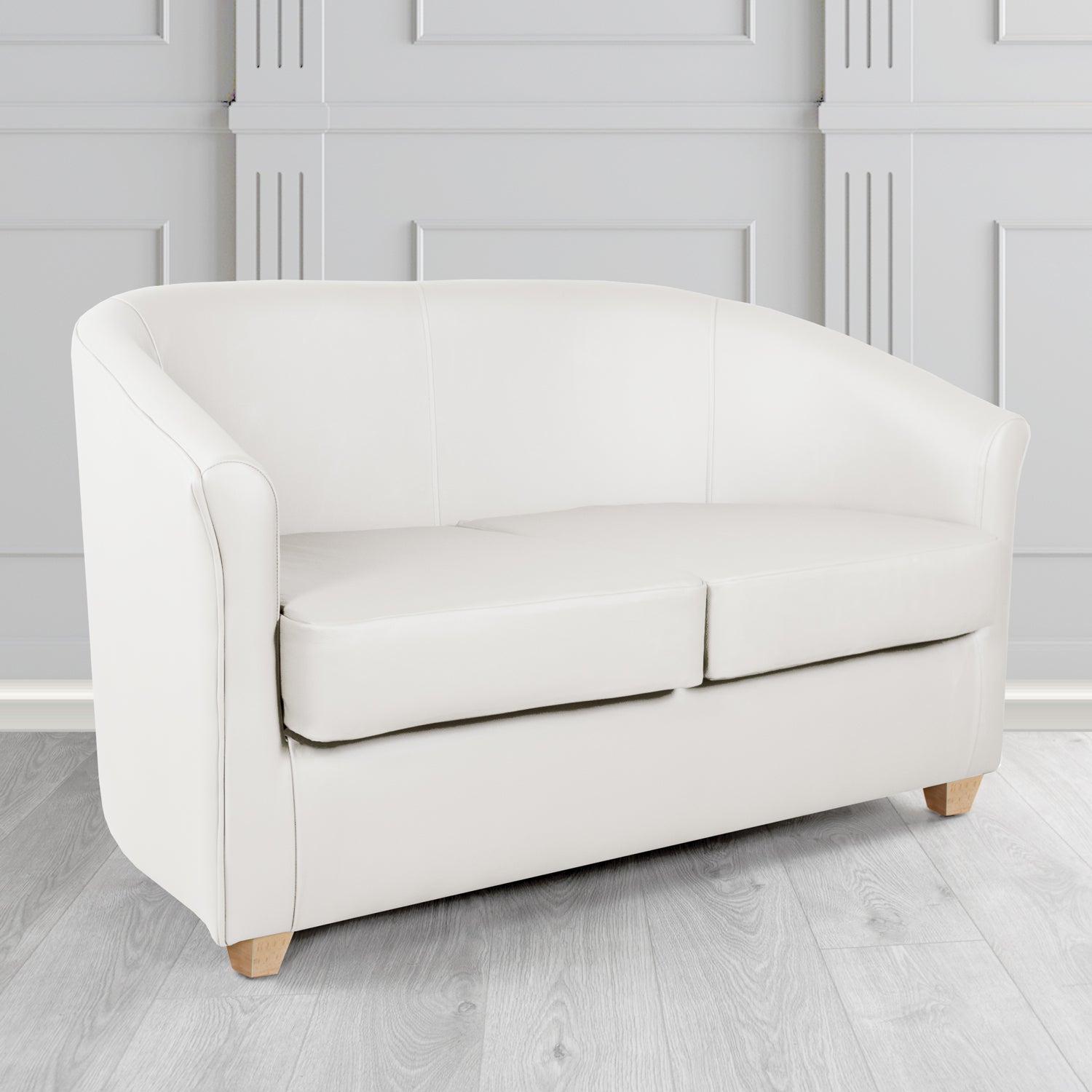 Cannes 2 Seater Tub Sofa in Just Colour Jasmine White Crib 5 Faux Leather - The Tub Chair Shop