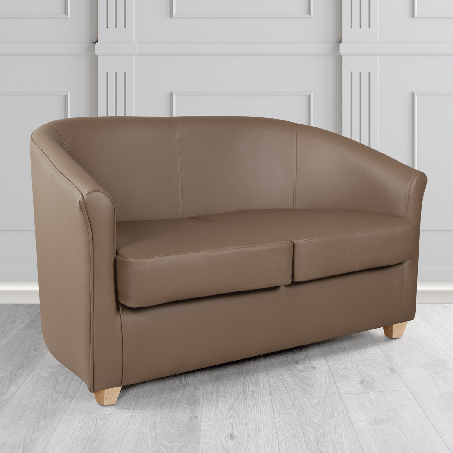 Cannes 2 Seater Tub Sofa in Just Colour Pecan Crib 5 Faux Leather - The Tub Chair Shop