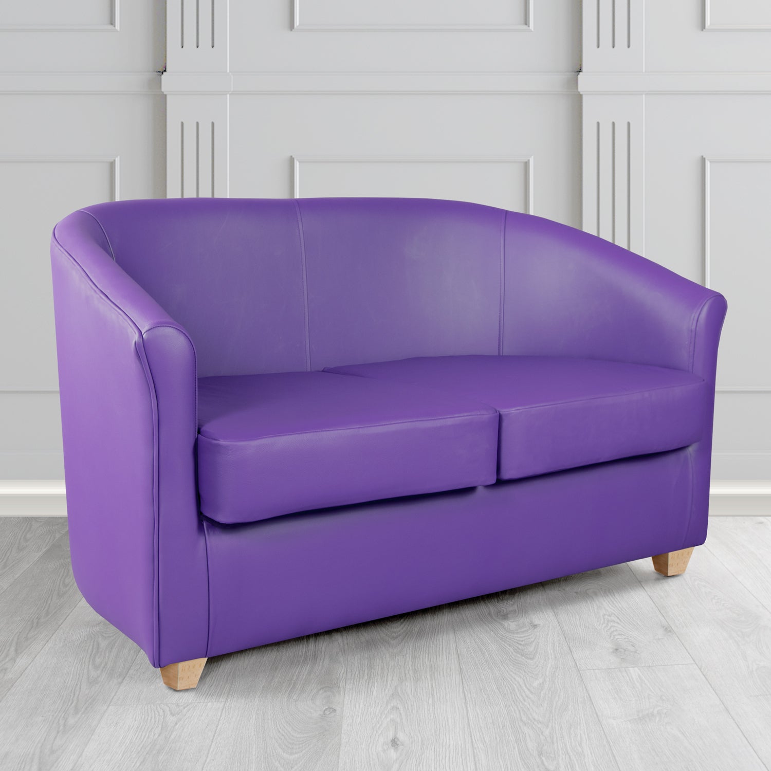 Cannes 2 Seater Tub Sofa in Just Colour Ultraviolet Crib 5 Faux Leather - The Tub Chair Shop