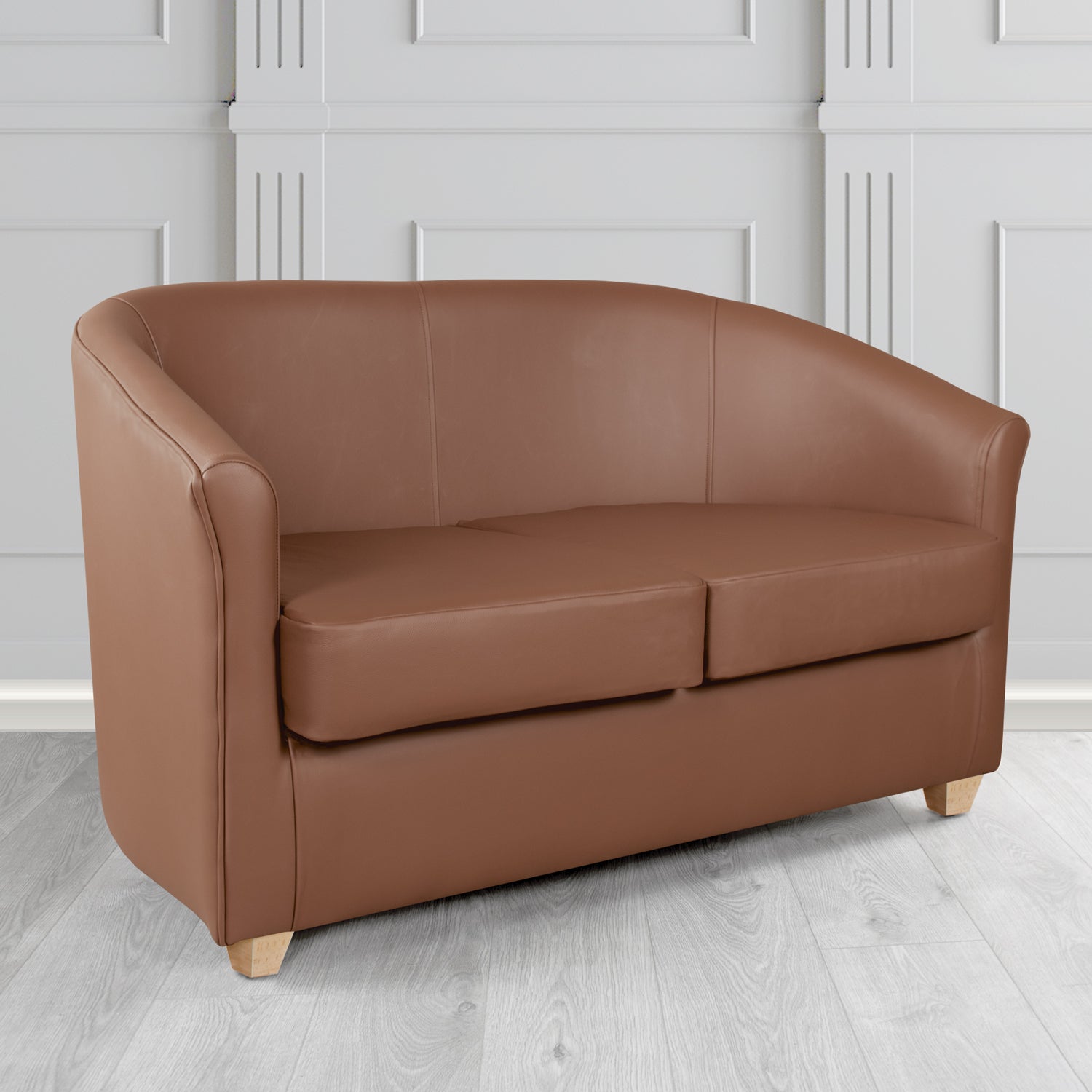 Cannes 2 Seater Tub Sofa in Just Colour Walnut Crib 5 Faux Leather - The Tub Chair Shop