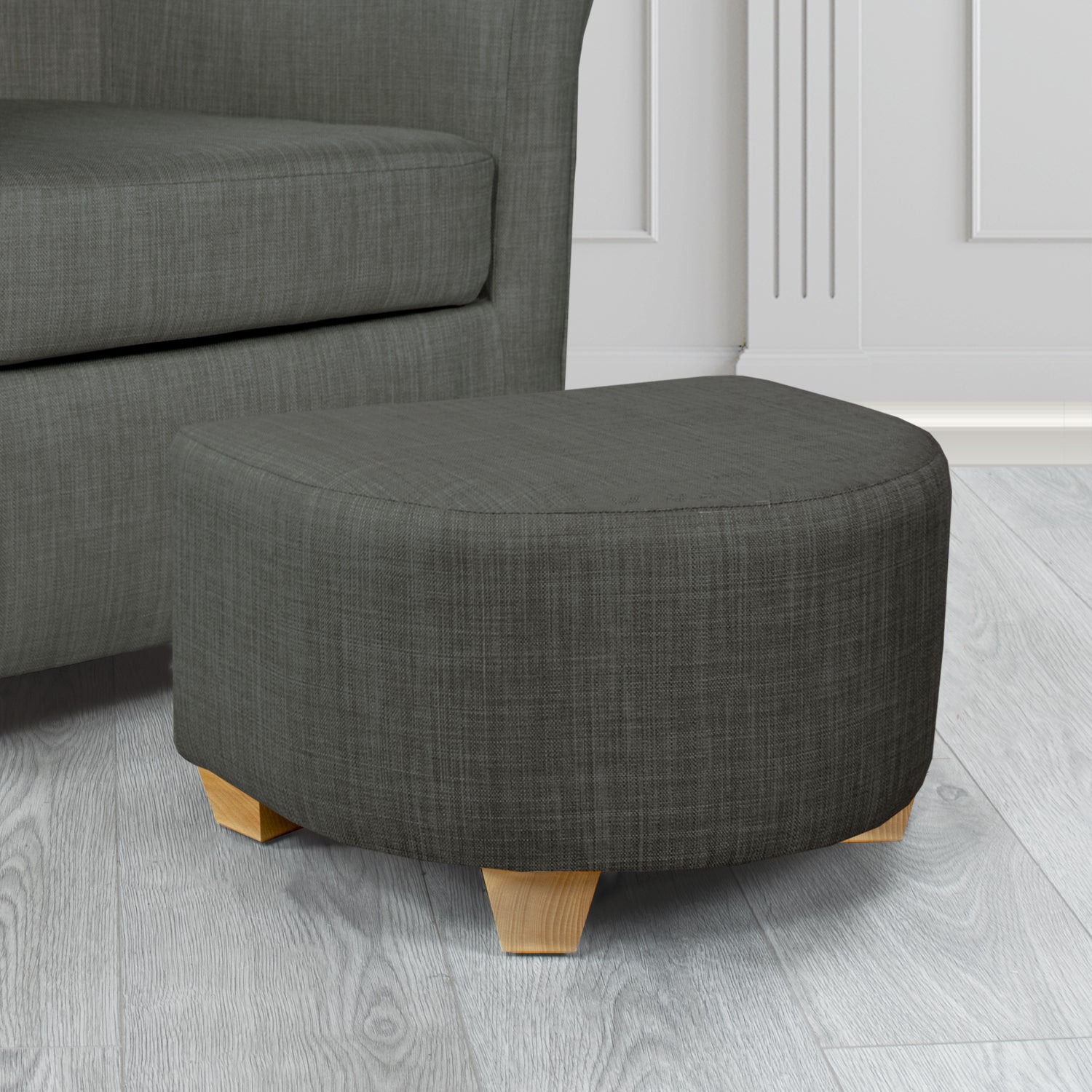 Cannes Charles Charcoal Plain Linen Fabric Footstool - The Tub Chair Shop