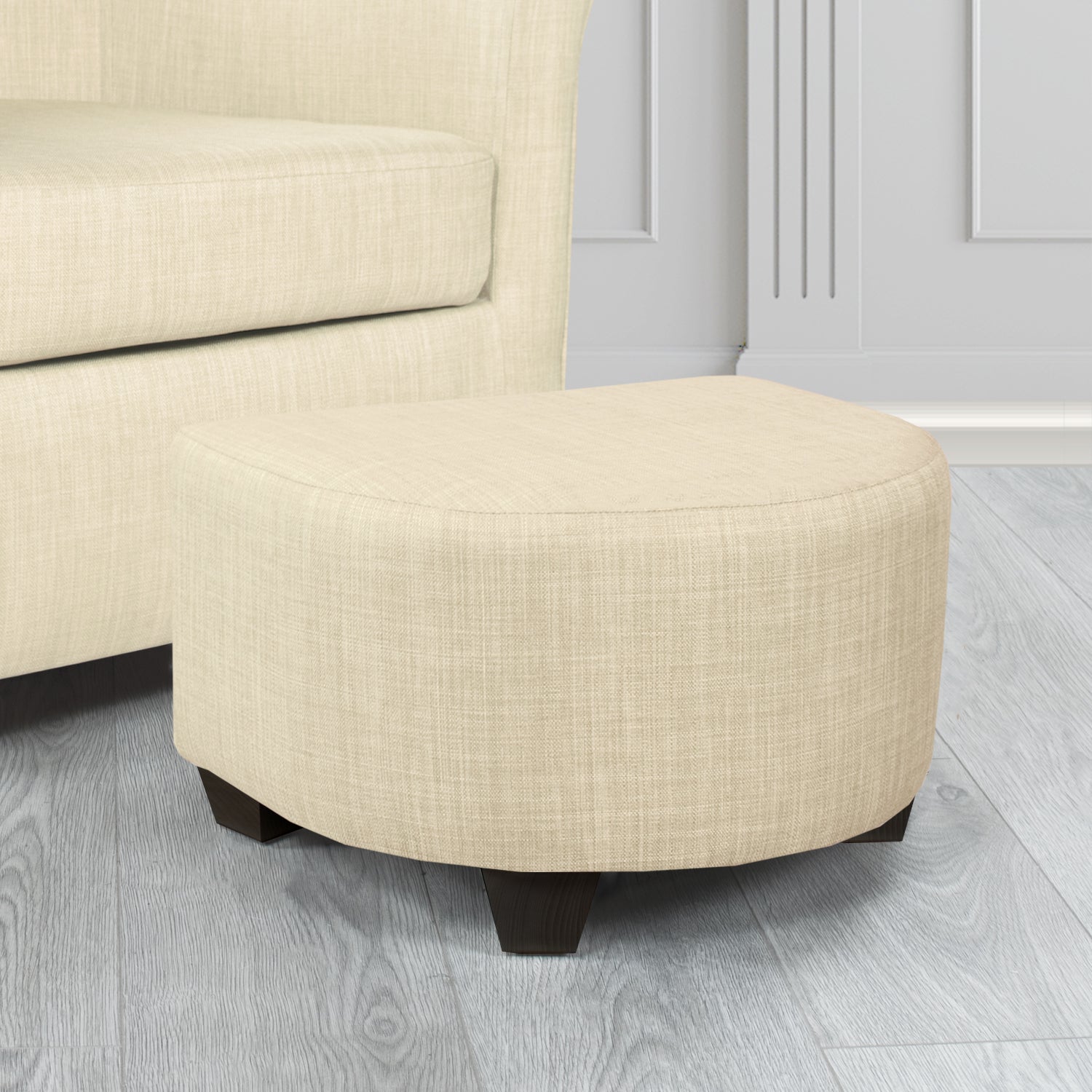 Cannes Charles Cream Plain Linen Fabric Footstool - The Tub Chair Shop