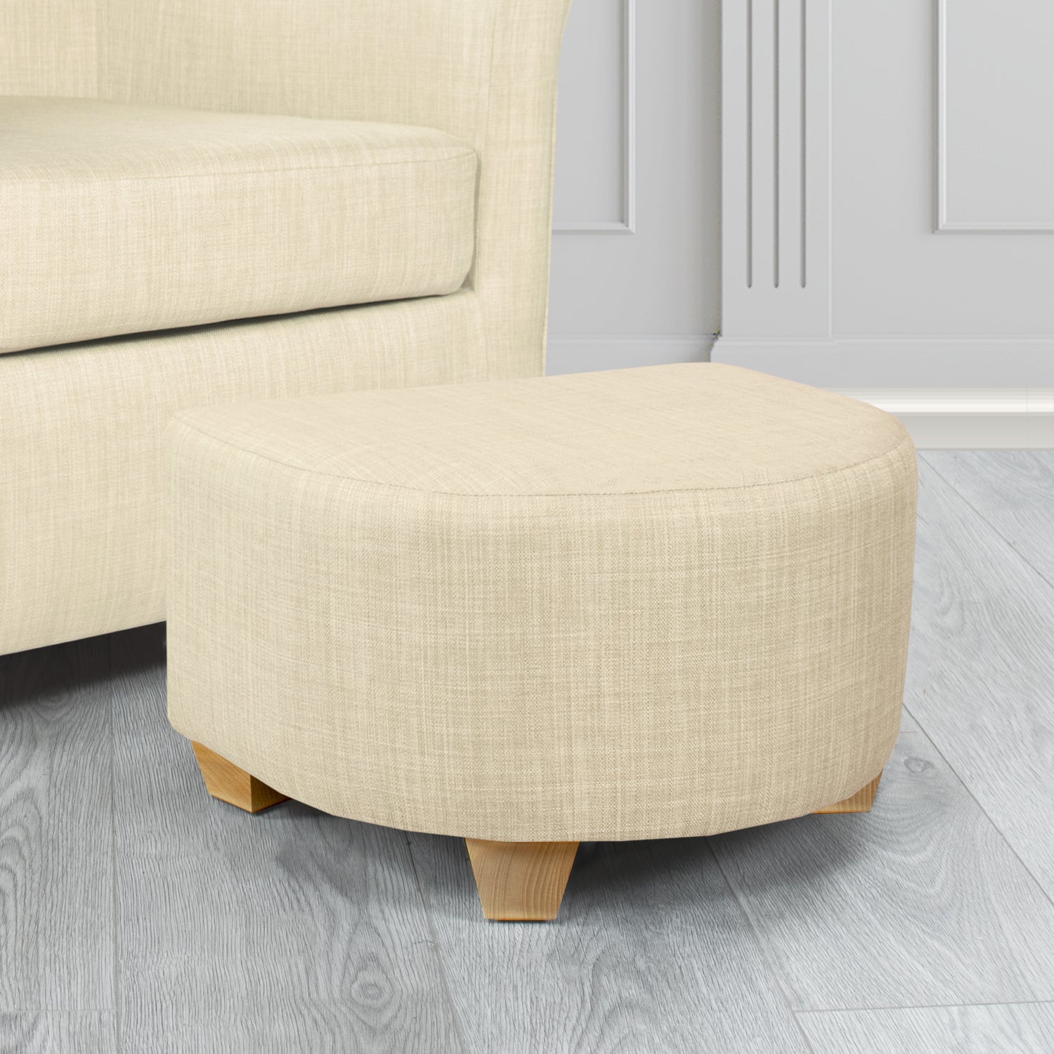 Cannes Charles Cream Plain Linen Fabric Footstool - The Tub Chair Shop