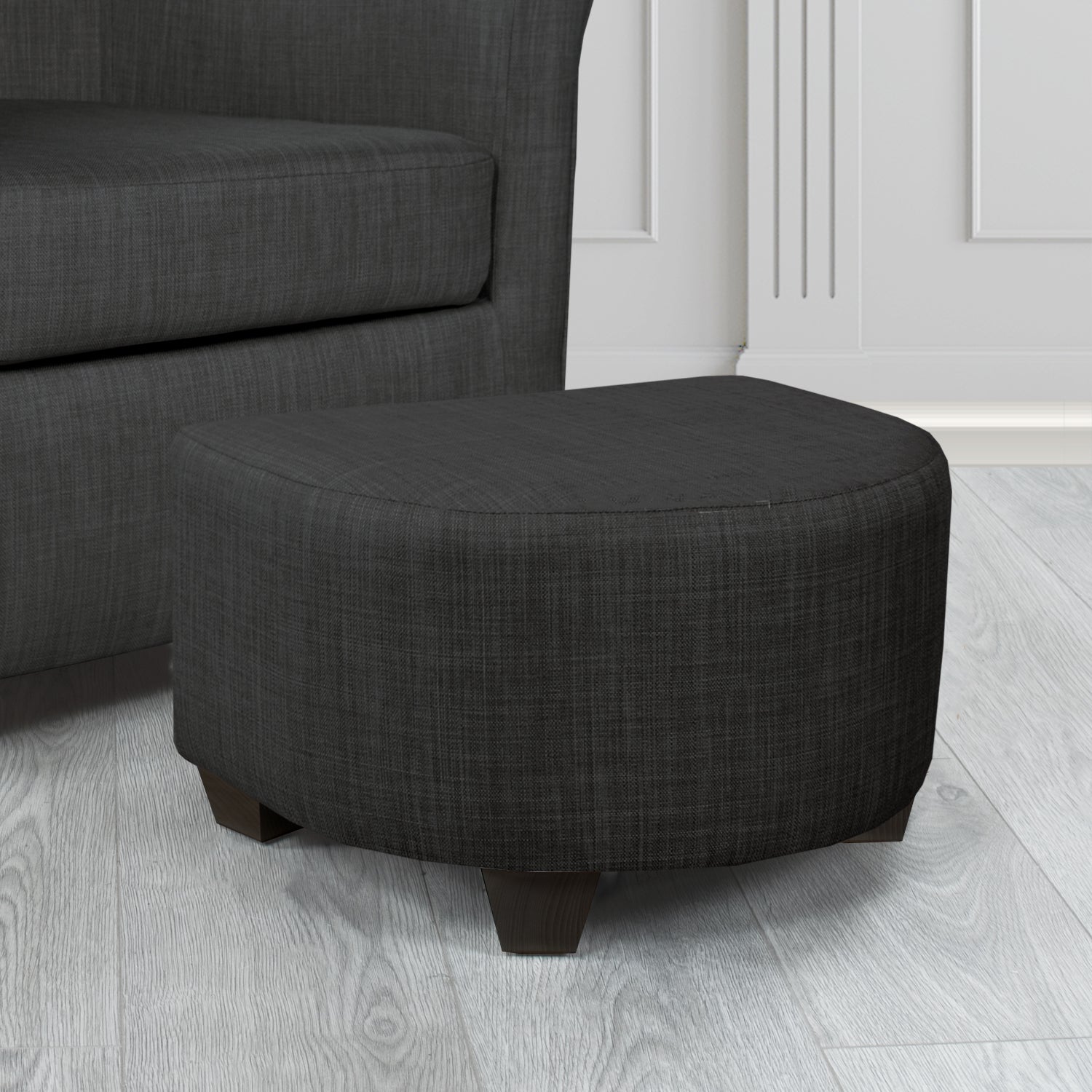 Cannes Charles Ebony Plain Linen Fabric Footstool - The Tub Chair Shop