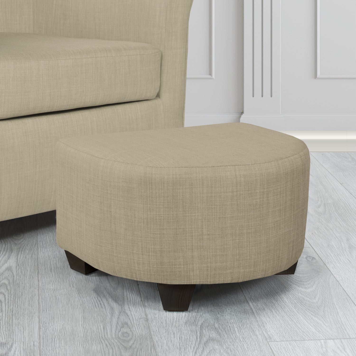 Cannes Charles Fudge Plain Linen Fabric Footstool - The Tub Chair Shop
