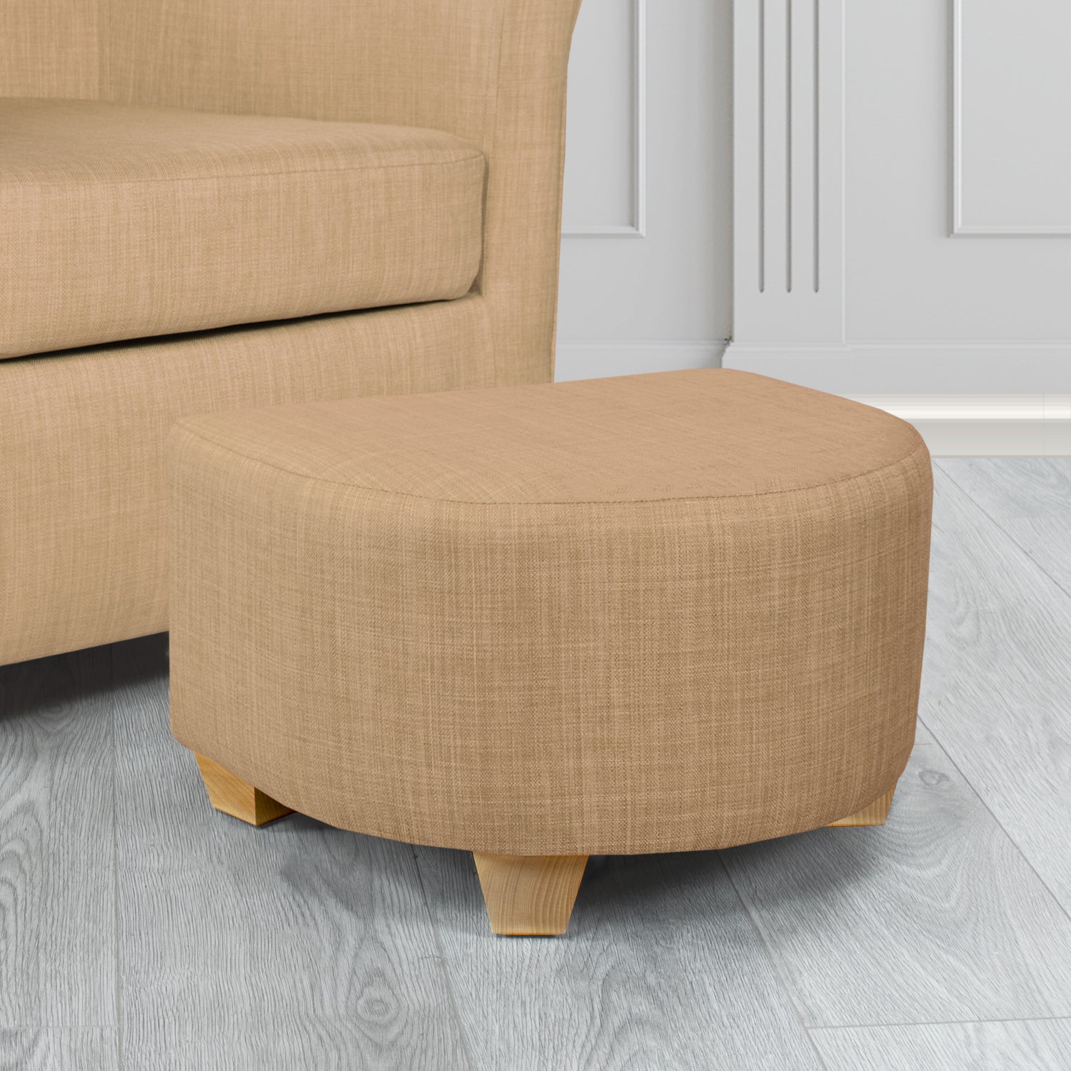 Cannes Charles Honey Plain Linen Fabric Footstool - The Tub Chair Shop