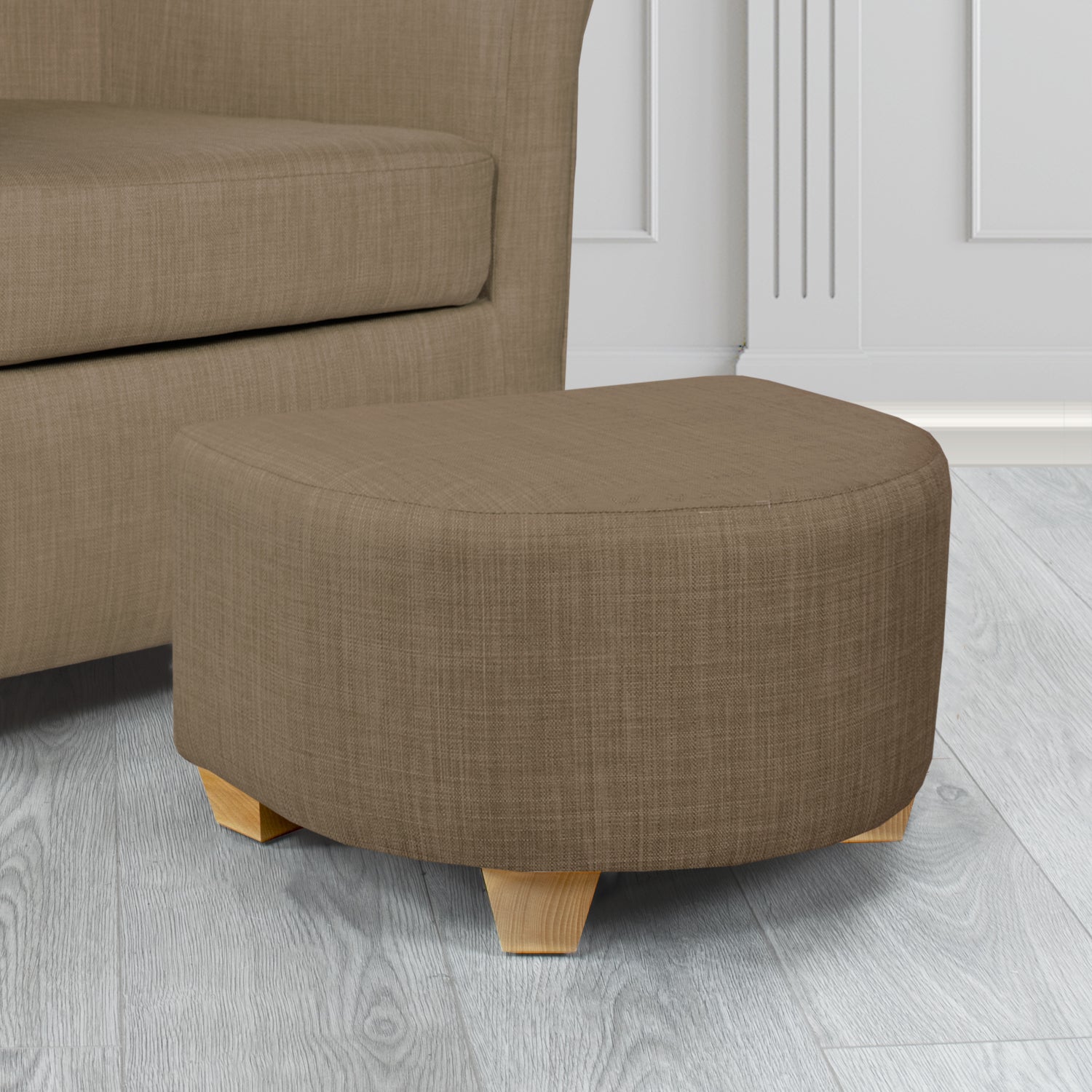 Cannes Charles Nutmeg Plain Linen Fabric Footstool - The Tub Chair Shop