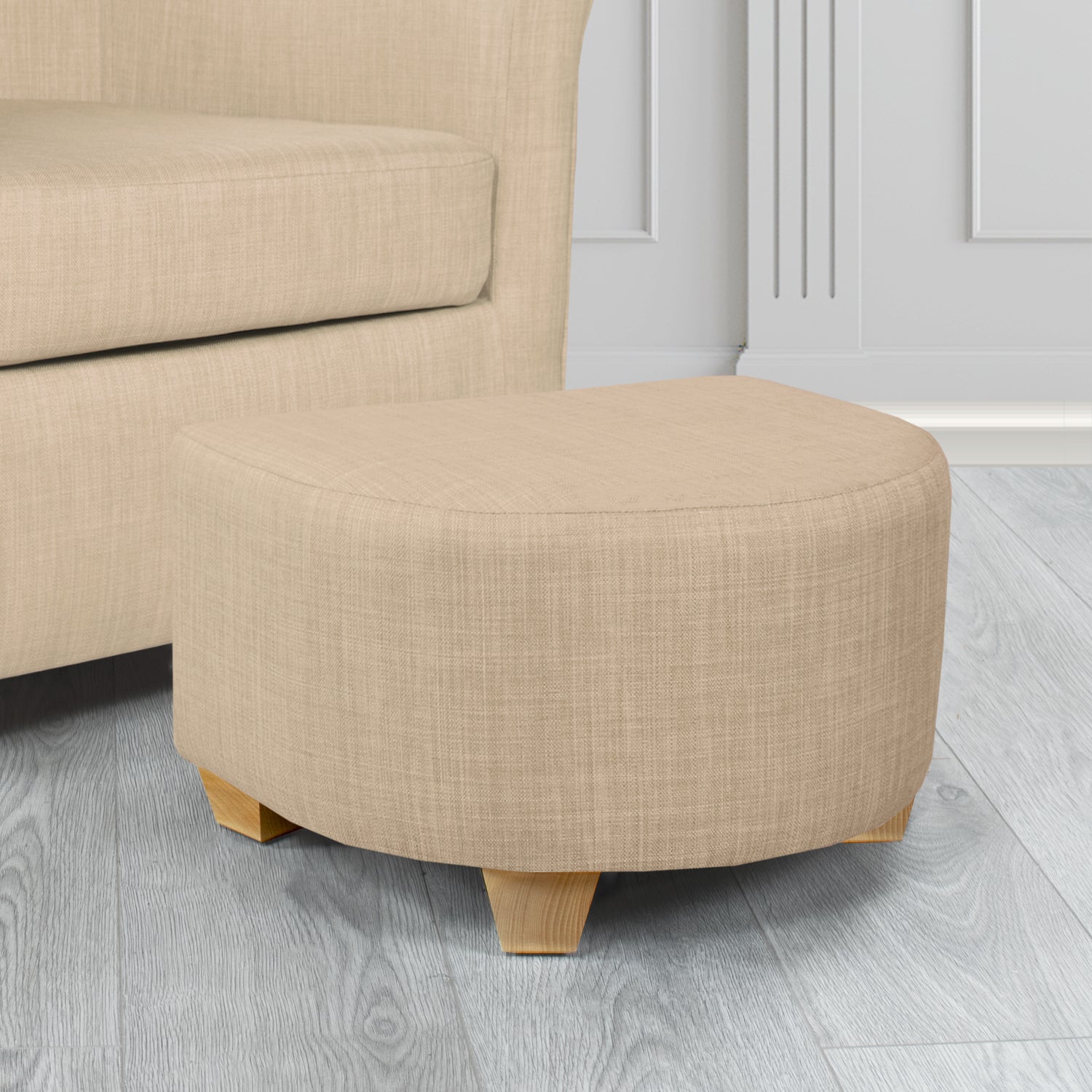 Cannes Charles Sand Plain Linen Fabric Footstool - The Tub Chair Shop