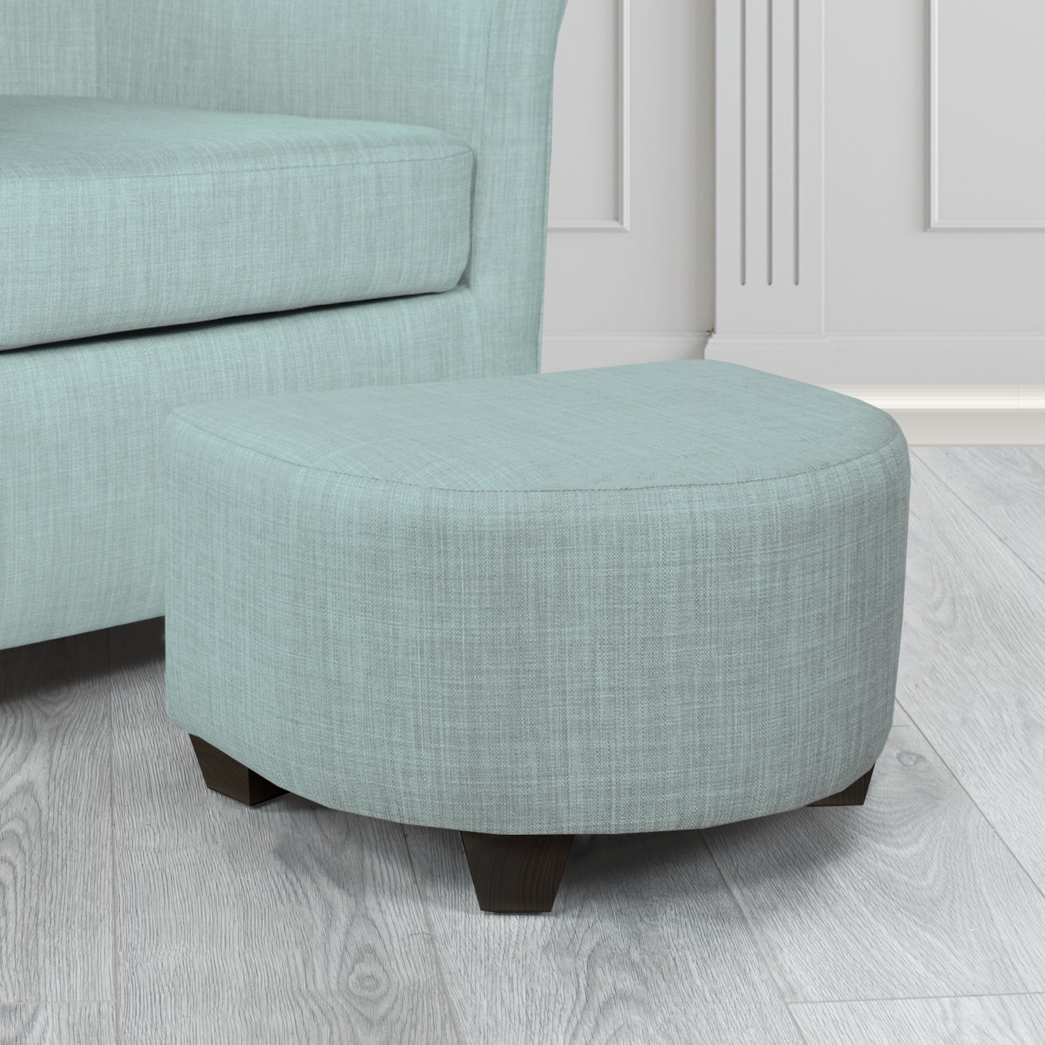 Cannes Charles Sky Plain Linen Fabric Footstool - The Tub Chair Shop