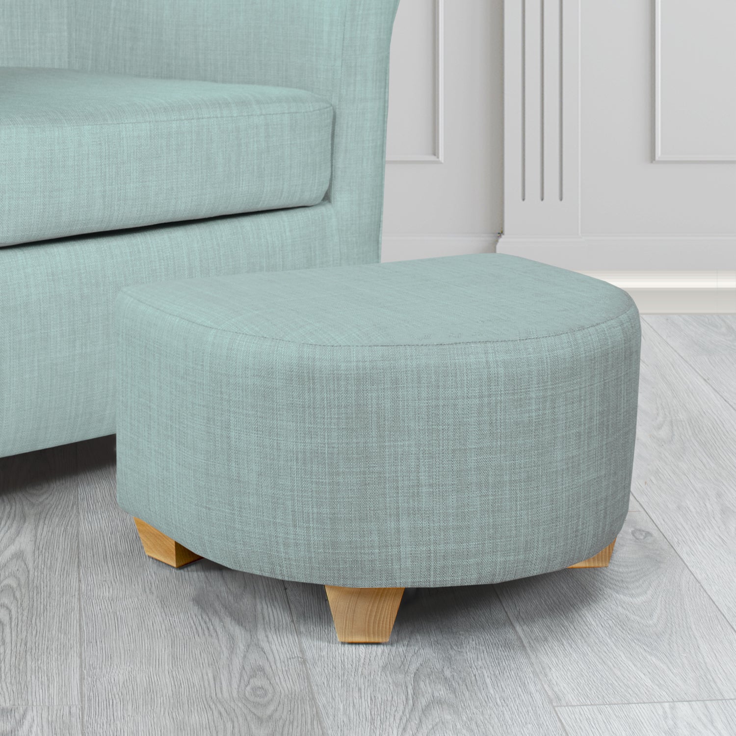 Cannes Charles Sky Plain Linen Fabric Footstool - The Tub Chair Shop
