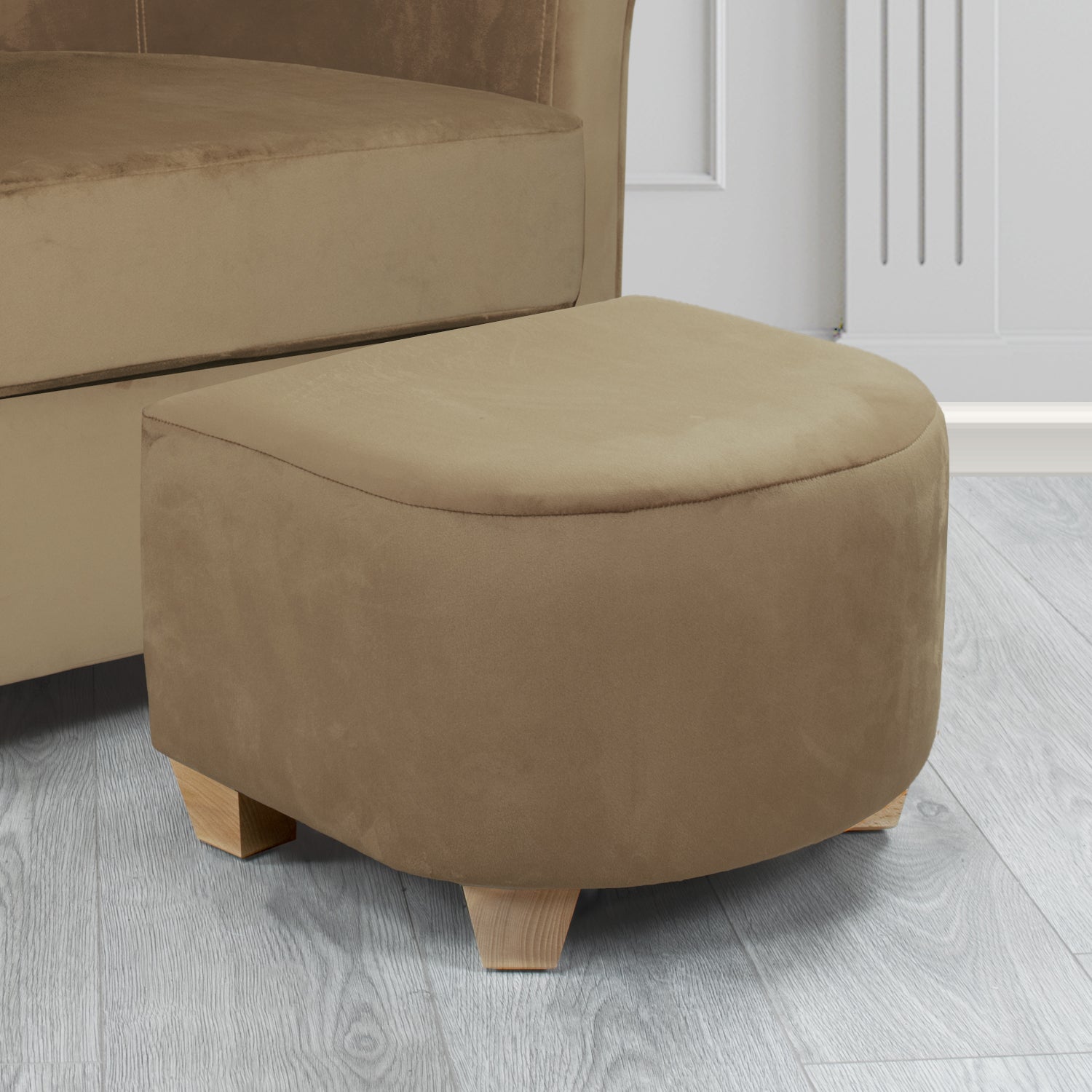 Cannes Monaco Biscuit Plain Velvet Fabric Footstool (6602824089642)
