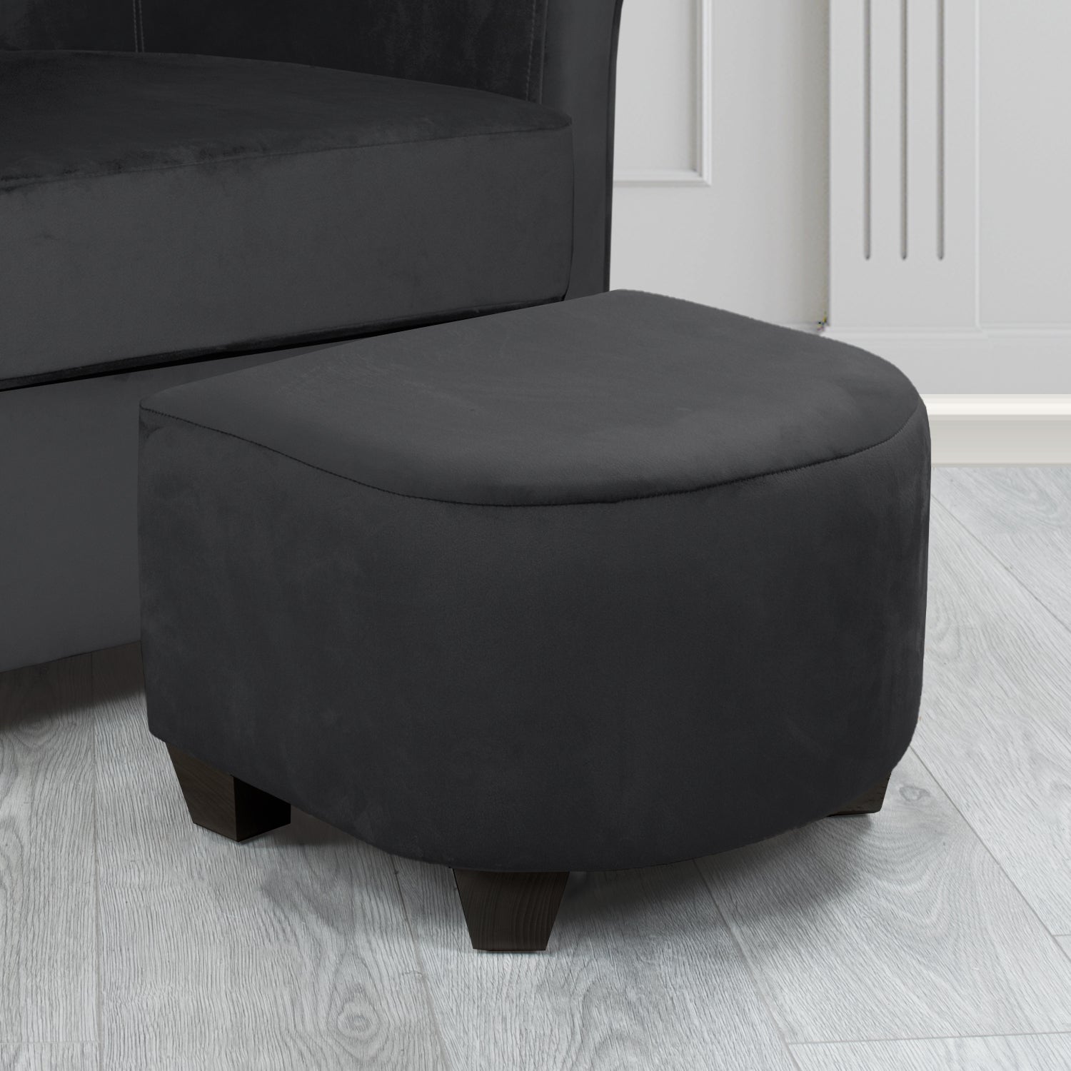 Cannes Monaco Black Plain Velvet Fabric Footstool (6602826776618)