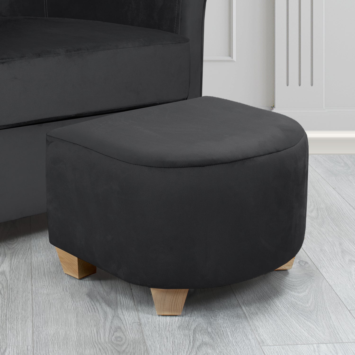 Cannes Monaco Black Plain Velvet Fabric Footstool (6602826776618)