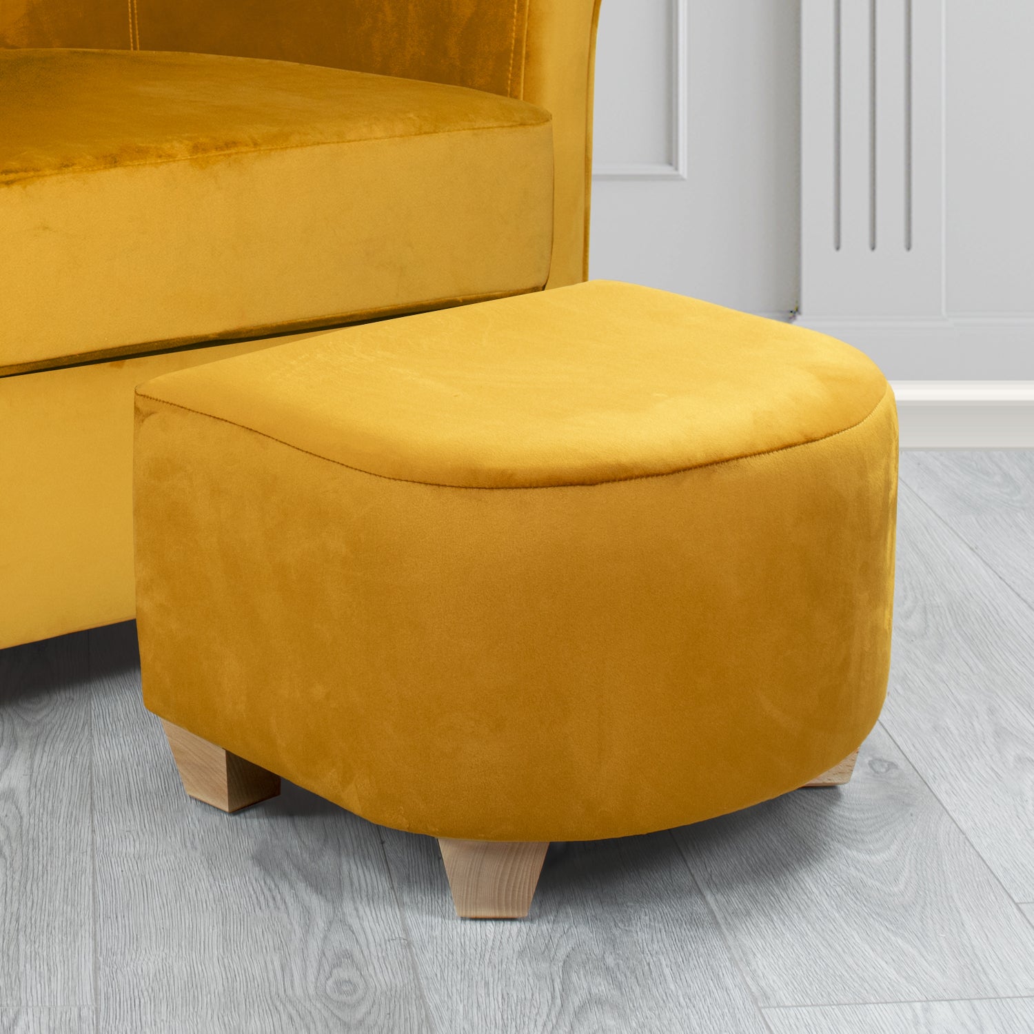 Cannes Monaco Gold Plain Velvet Fabric Footstool (6602833199146)