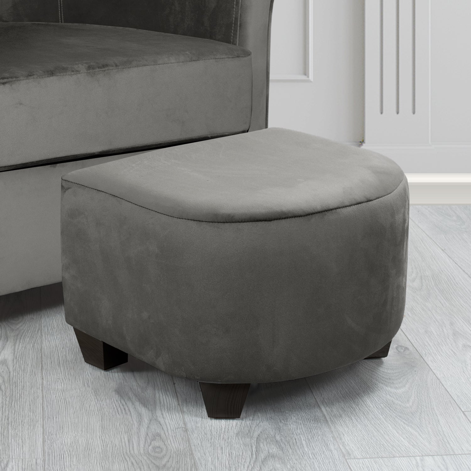 Cannes Monaco Grey Plain Velvet Fabric Footstool (6602833362986)