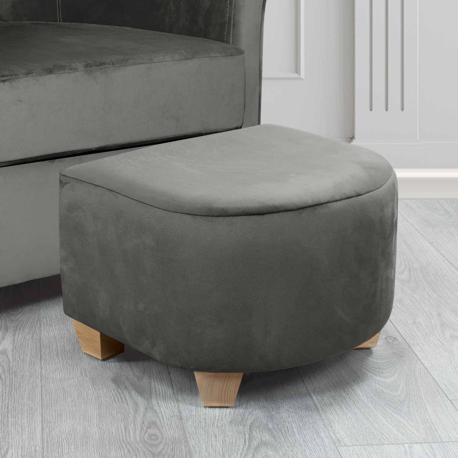 Cannes Monaco Grey Plain Velvet Fabric Footstool (6602833362986)