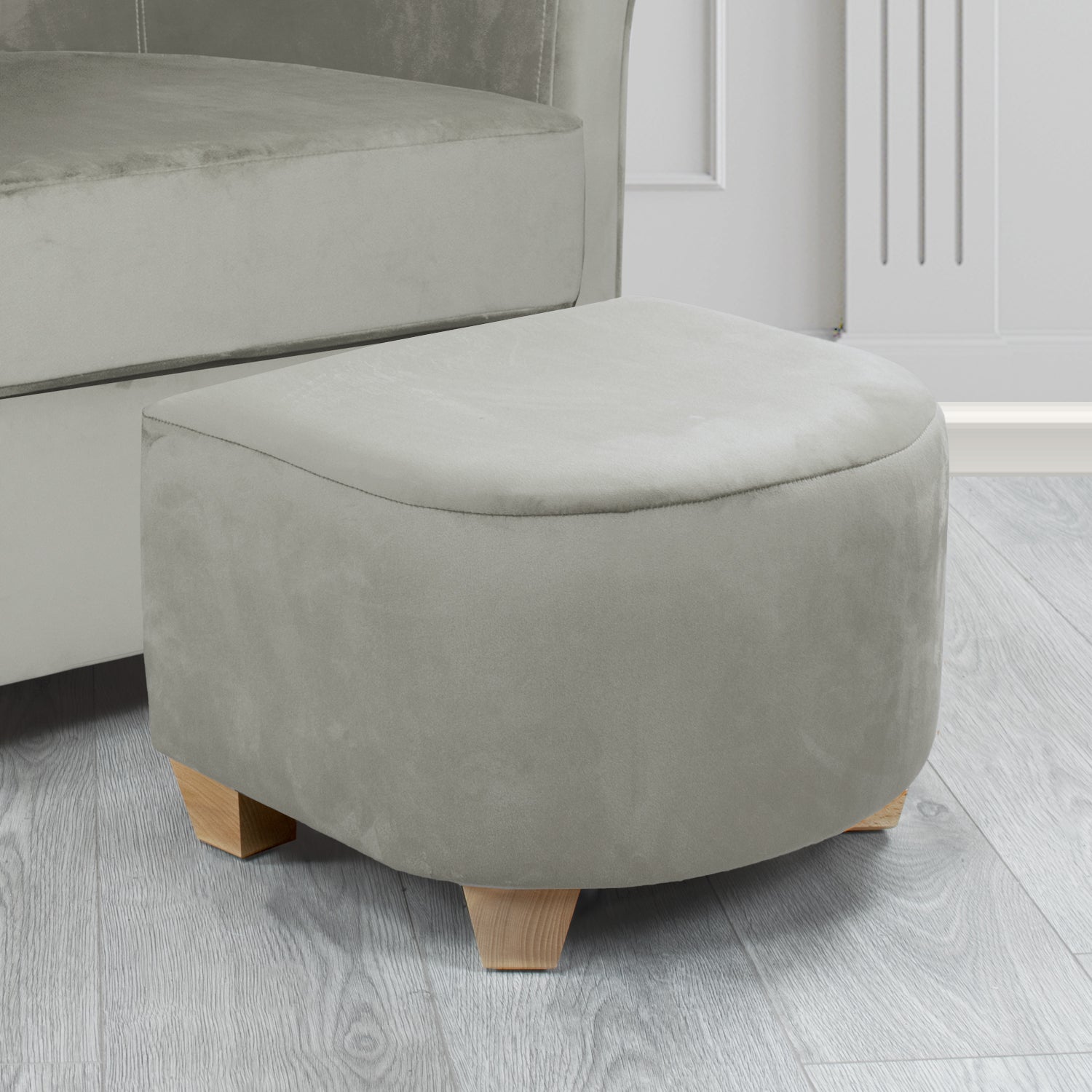 Cannes Monaco Silver Plain Velvet Fabric Footstool (6603530829866)