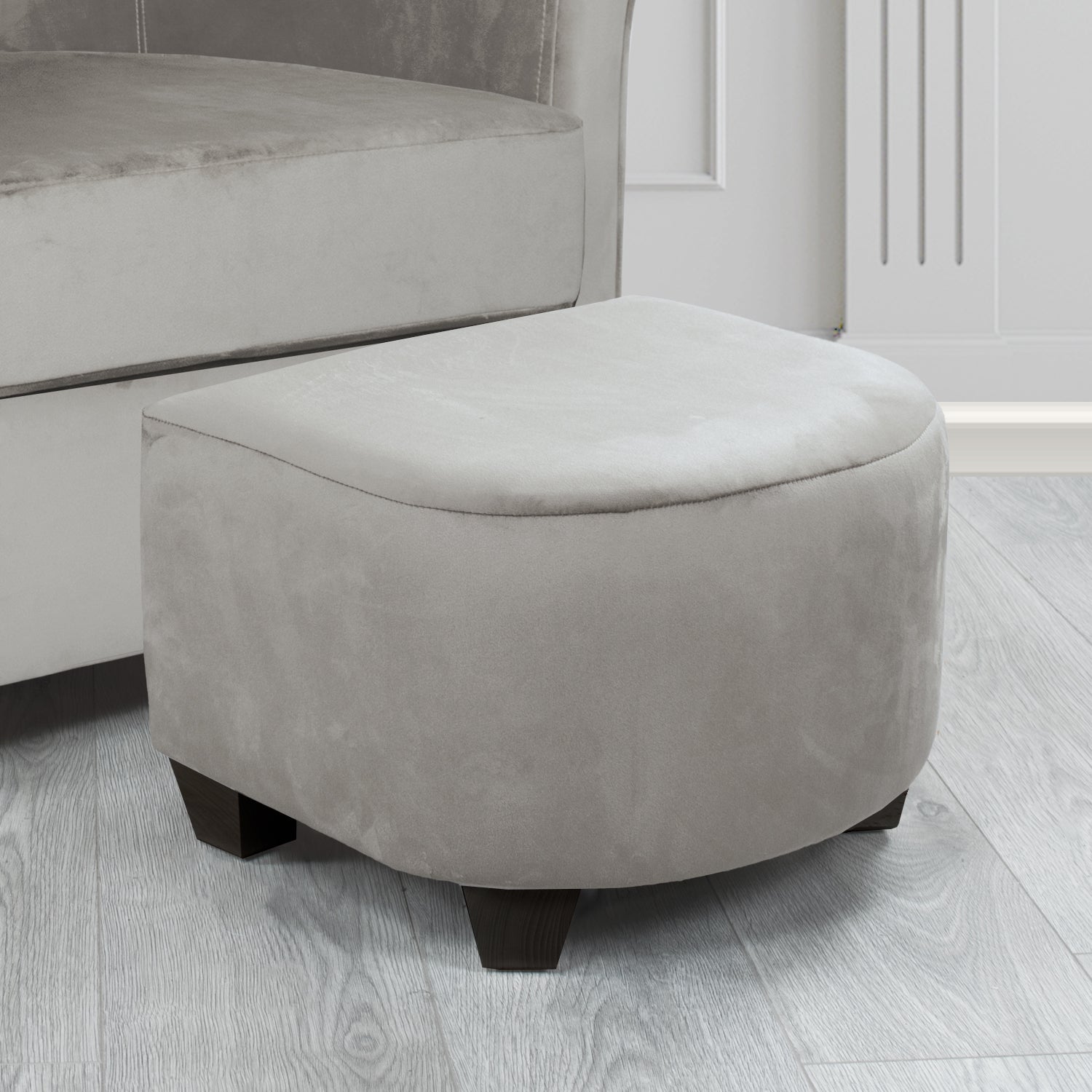Cannes Monaco Steel Plain Velvet Fabric Footstool (6603547115562)