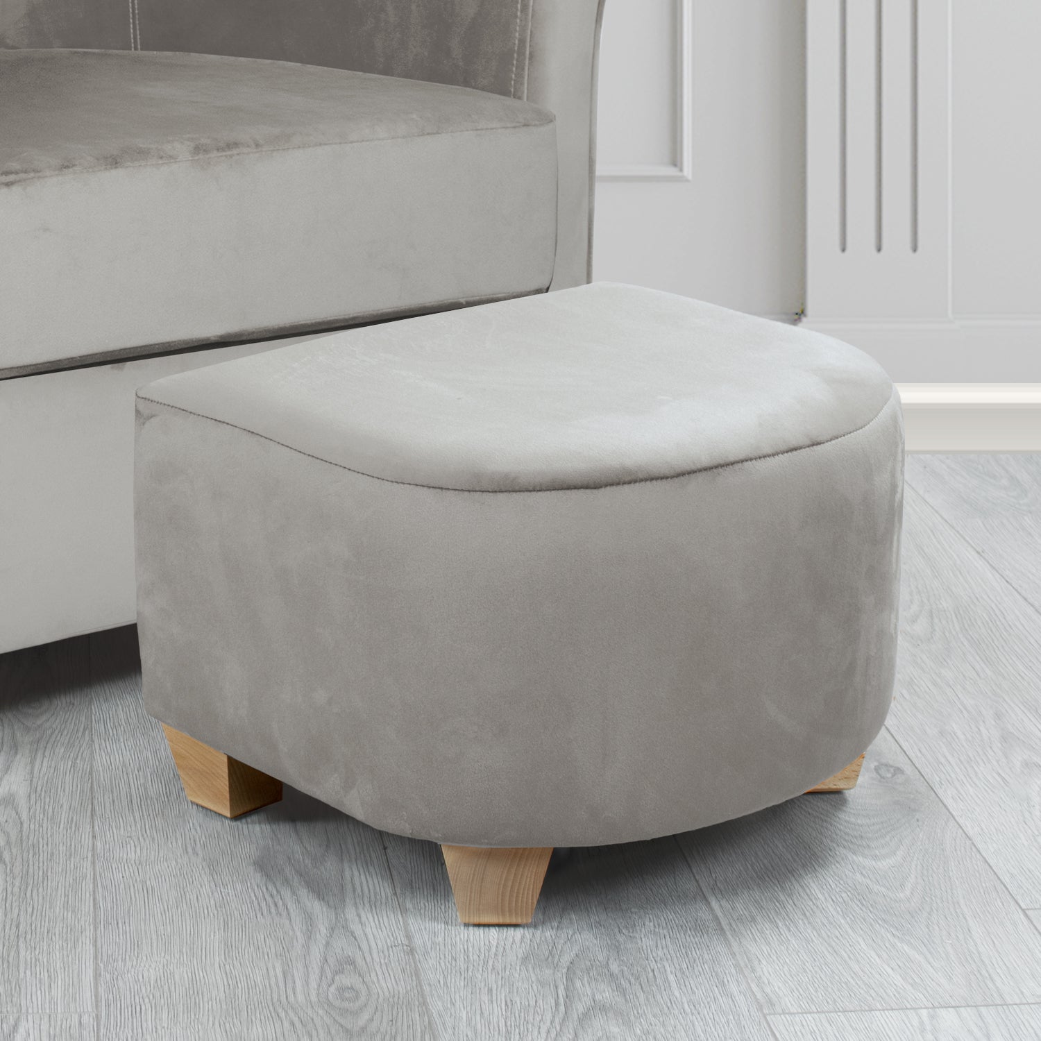 Cannes Monaco Steel Plain Velvet Fabric Footstool (6603547115562)