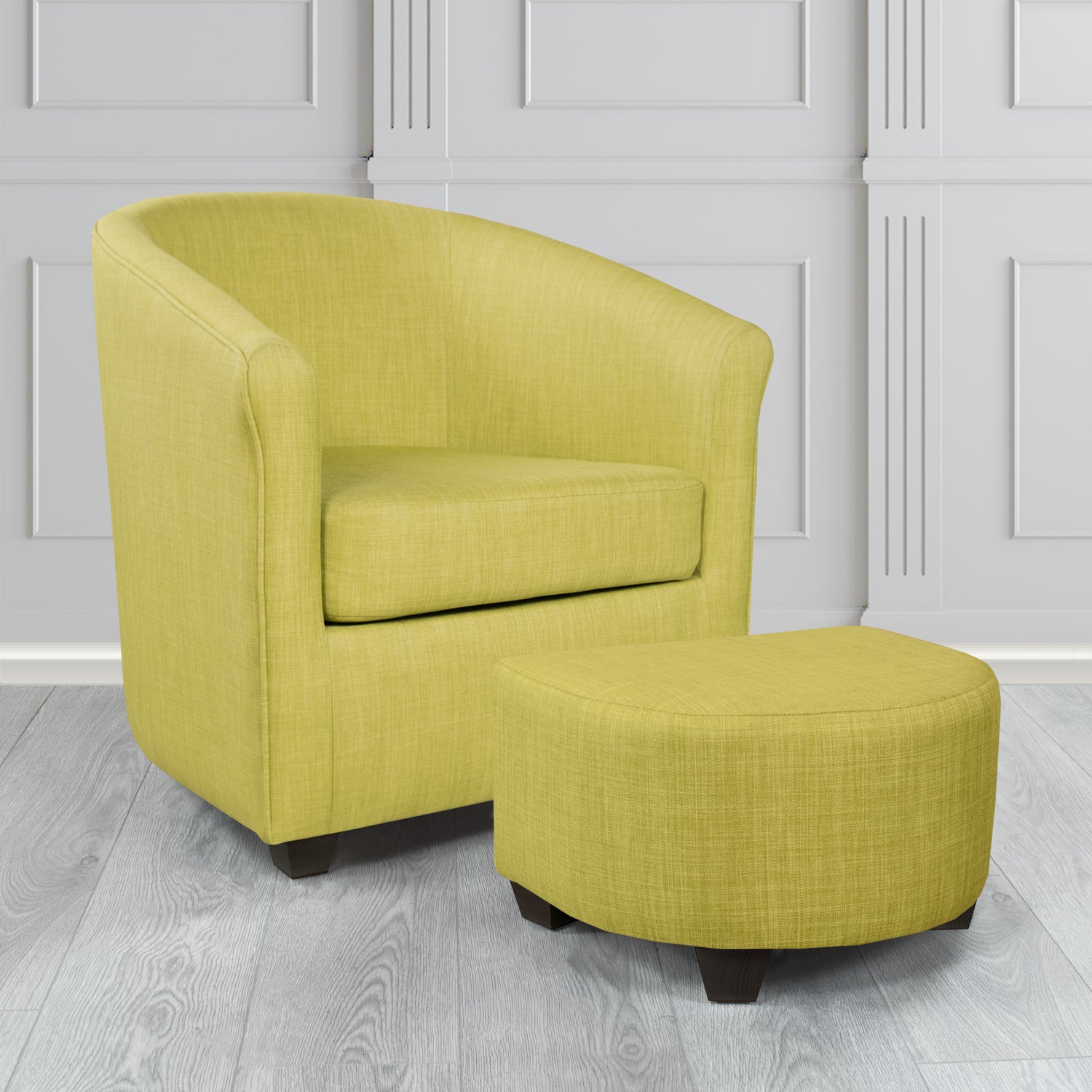 Cannes Charles Olive Plain Linen Fabric Tub Chair & Footstool Set - The Tub Chair Shop