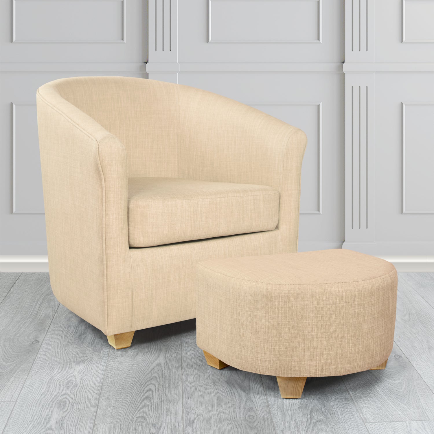 Cannes Charles Pearl Plain Linen Fabric Tub Chair & Footstool Set - The Tub Chair Shop